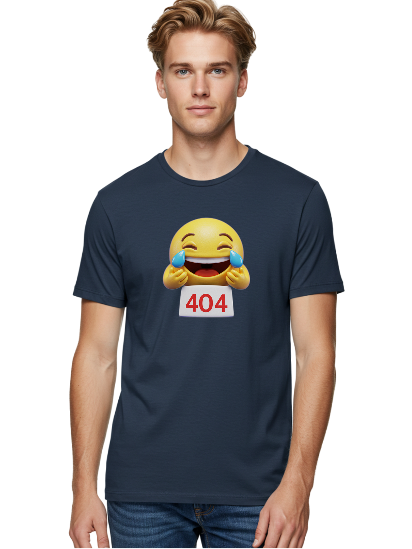 404-Emoji-1 Men'S Graphic Tee, 100% Cotton, Comfortable Casual Summer Wear, Machine Washable, 404 Error, Laughing Emoji, Crying Tears Of Joy, Web Error, Page Not Found, Funny Moments, Online Humor Baa069