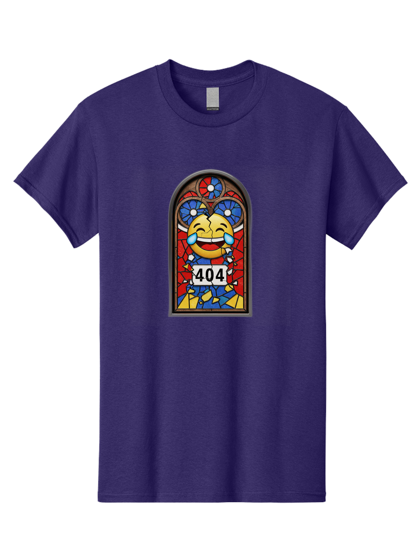 404-Emoji-Stained-Glass Men'S Graphic Tee, 100% Cotton, Comfortable Casual Summer Wear, Machine Washable, Stained Glass Window, Crying Laughing Emoji, Broken Glass, 404 Error, Humorous Design, Playful Art, Digital Illustration, Baa070