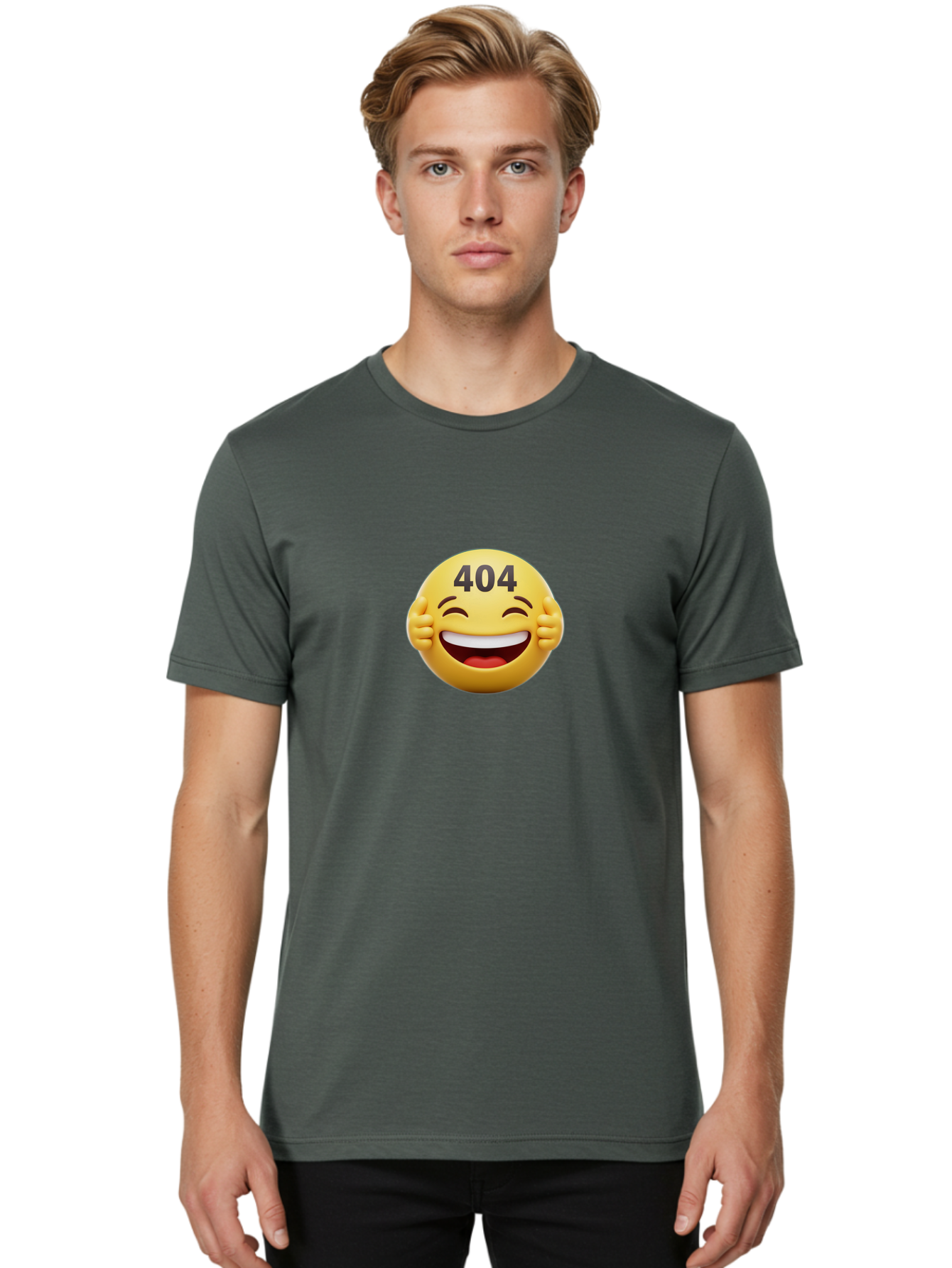 404-Emoji Men'S Graphic Tee, 100% Cotton, Comfortable Casual Summer Wear, Machine Washable, Error 404, Laughing Emoji, Funny Face, Humor, Internet Meme, Page Not Found, Error Message, Comedic Relief Baa071