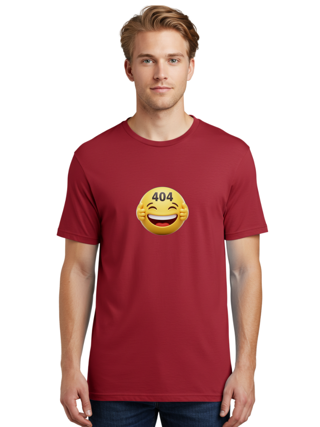 404-Emoji Men'S Graphic Tee, 100% Cotton, Comfortable Casual Summer Wear, Machine Washable, Error 404, Laughing Emoji, Funny Face, Humor, Internet Meme, Page Not Found, Error Message, Comedic Relief Baa071