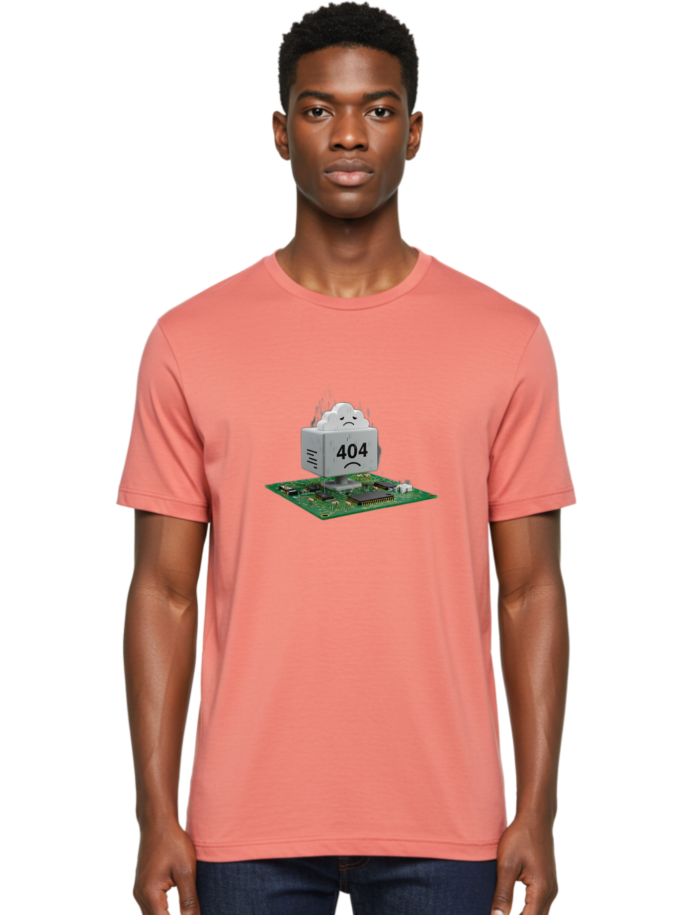 404-Error-10 Men'S Graphic Tee, 100% Cotton, Comfortable Casual Summer Wear, Machine Washable, 404 Error Message, Sad Cloud, Unhappy Face, Computer Hardware, Circuit Board, Error Code, Webpage Not Found, Broken Link, Digital Frustration, Baa074