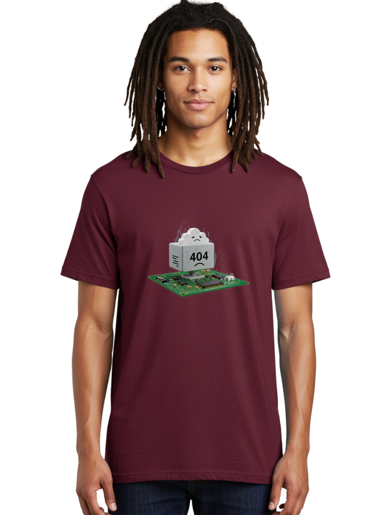 404-Error-10 Men'S Graphic Tee, 100% Cotton, Comfortable Casual Summer Wear, Machine Washable, 404 Error Message, Sad Cloud, Unhappy Face, Computer Hardware, Circuit Board, Error Code, Webpage Not Found, Broken Link, Digital Frustration, Baa074