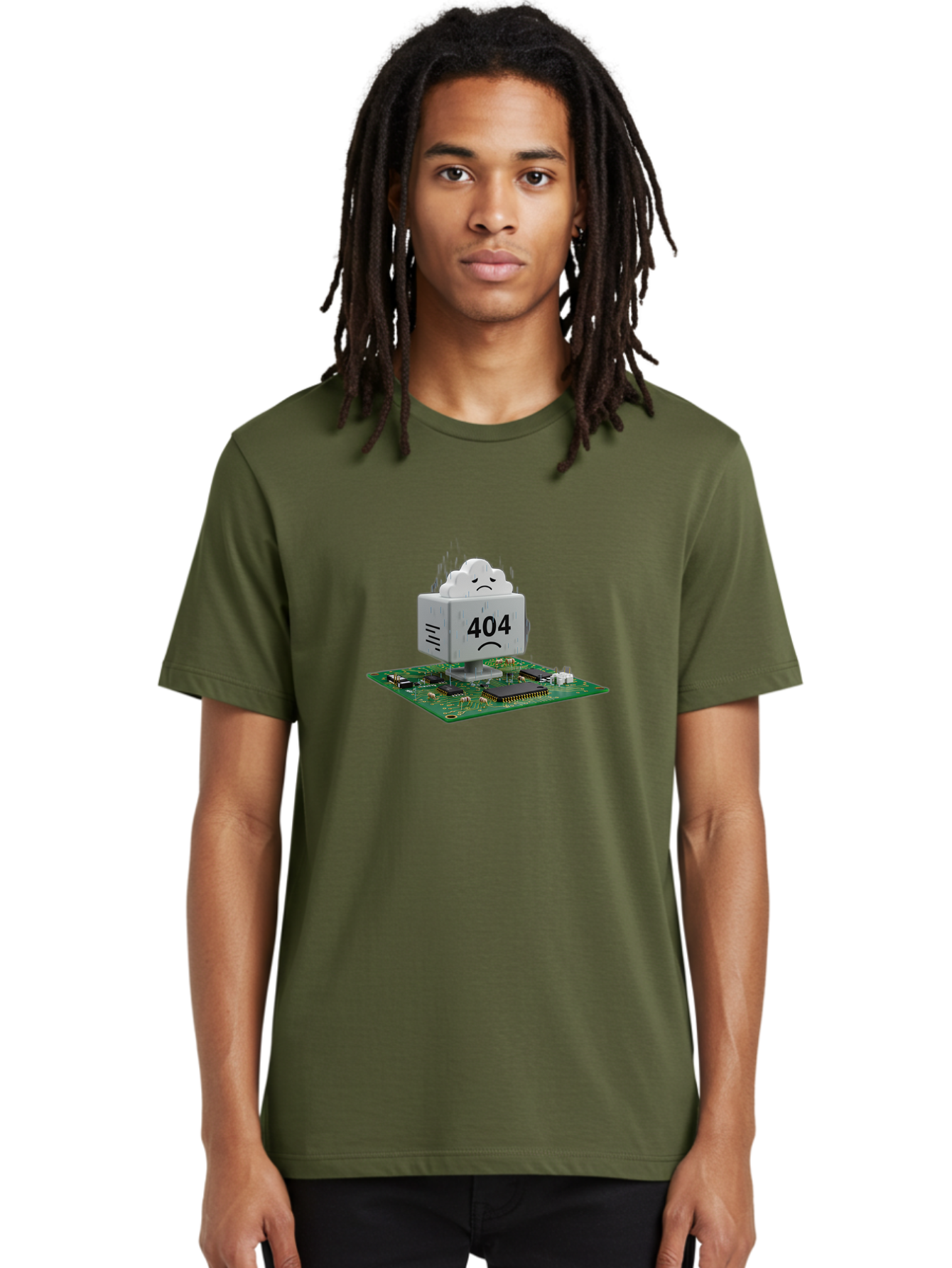 404-Error-10 Men'S Graphic Tee, 100% Cotton, Comfortable Casual Summer Wear, Machine Washable, 404 Error Message, Sad Cloud, Unhappy Face, Computer Hardware, Circuit Board, Error Code, Webpage Not Found, Broken Link, Digital Frustration, Baa074