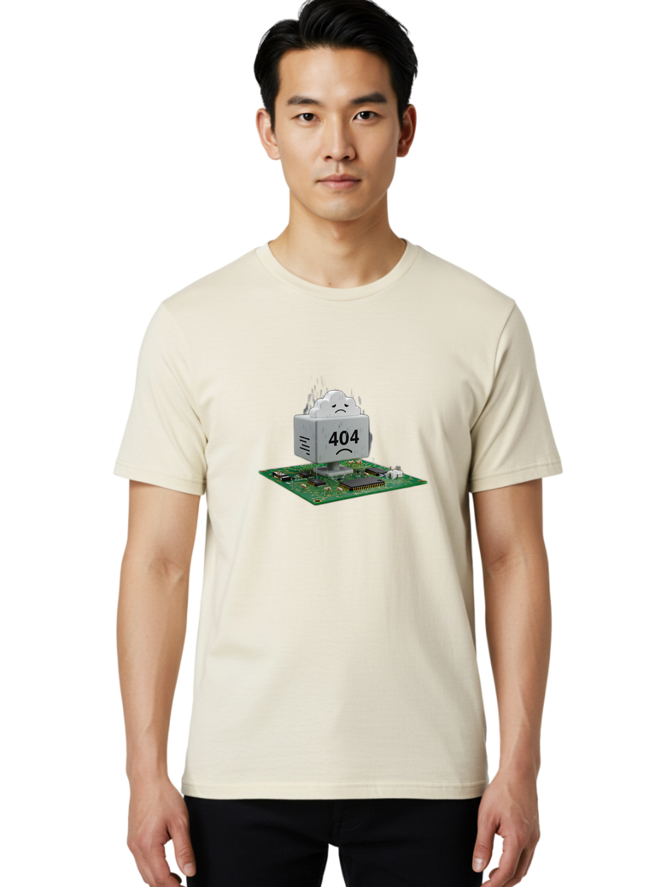 404-Error-10 Men'S Graphic Tee, 100% Cotton, Comfortable Casual Summer Wear, Machine Washable, 404 Error Message, Sad Cloud, Unhappy Face, Computer Hardware, Circuit Board, Error Code, Webpage Not Found, Broken Link, Digital Frustration, Baa074