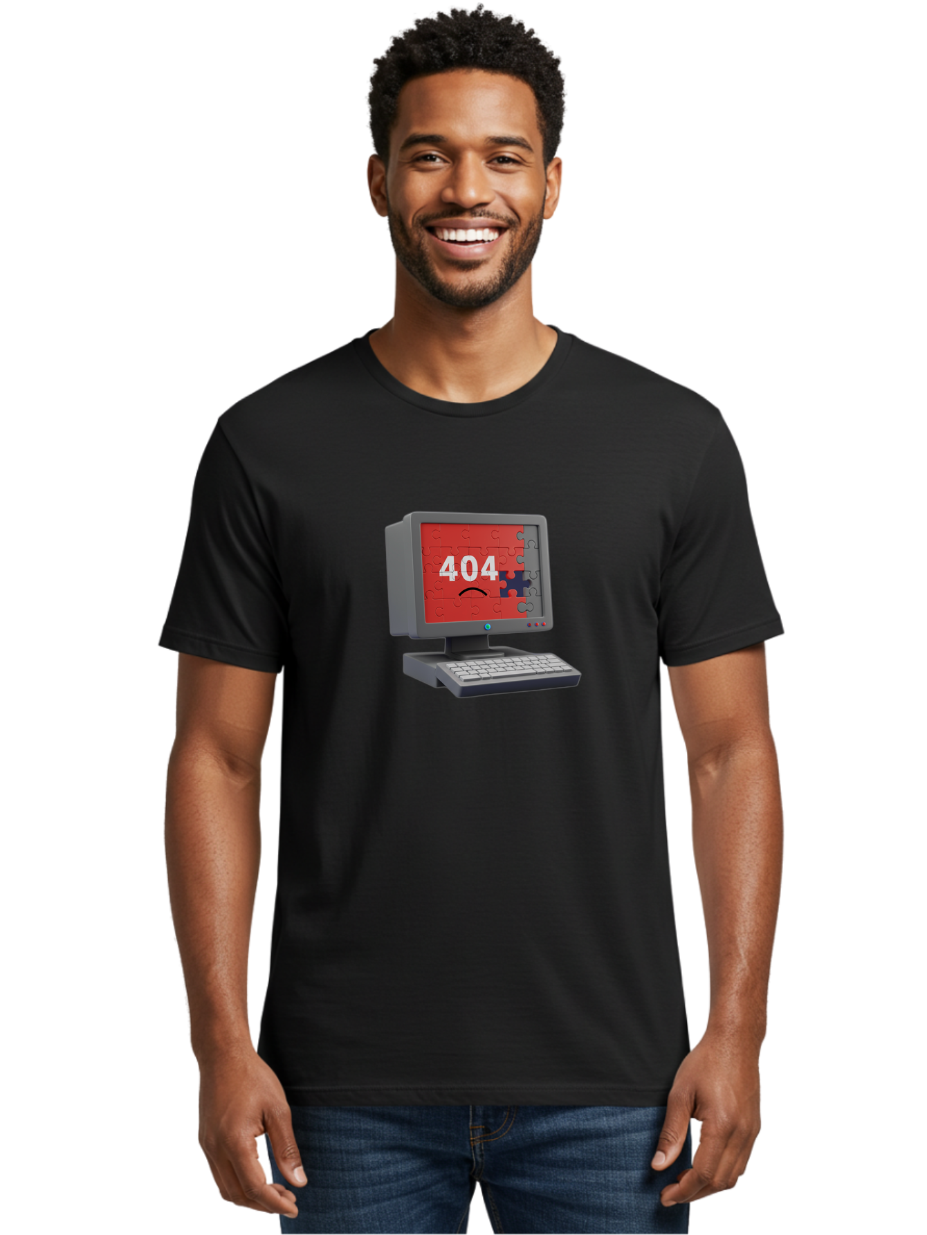 404-Error-11 Men'S Graphic Tee, 100% Cotton, Comfortable Casual Summer Wear, Machine Washable, Computer Monitor Displaying 404 Error, Jigsaw Puzzle Pieces, Error Message, Broken Screen, Technical Issue, Puzzle Pieces Falling Apart, Baa075
