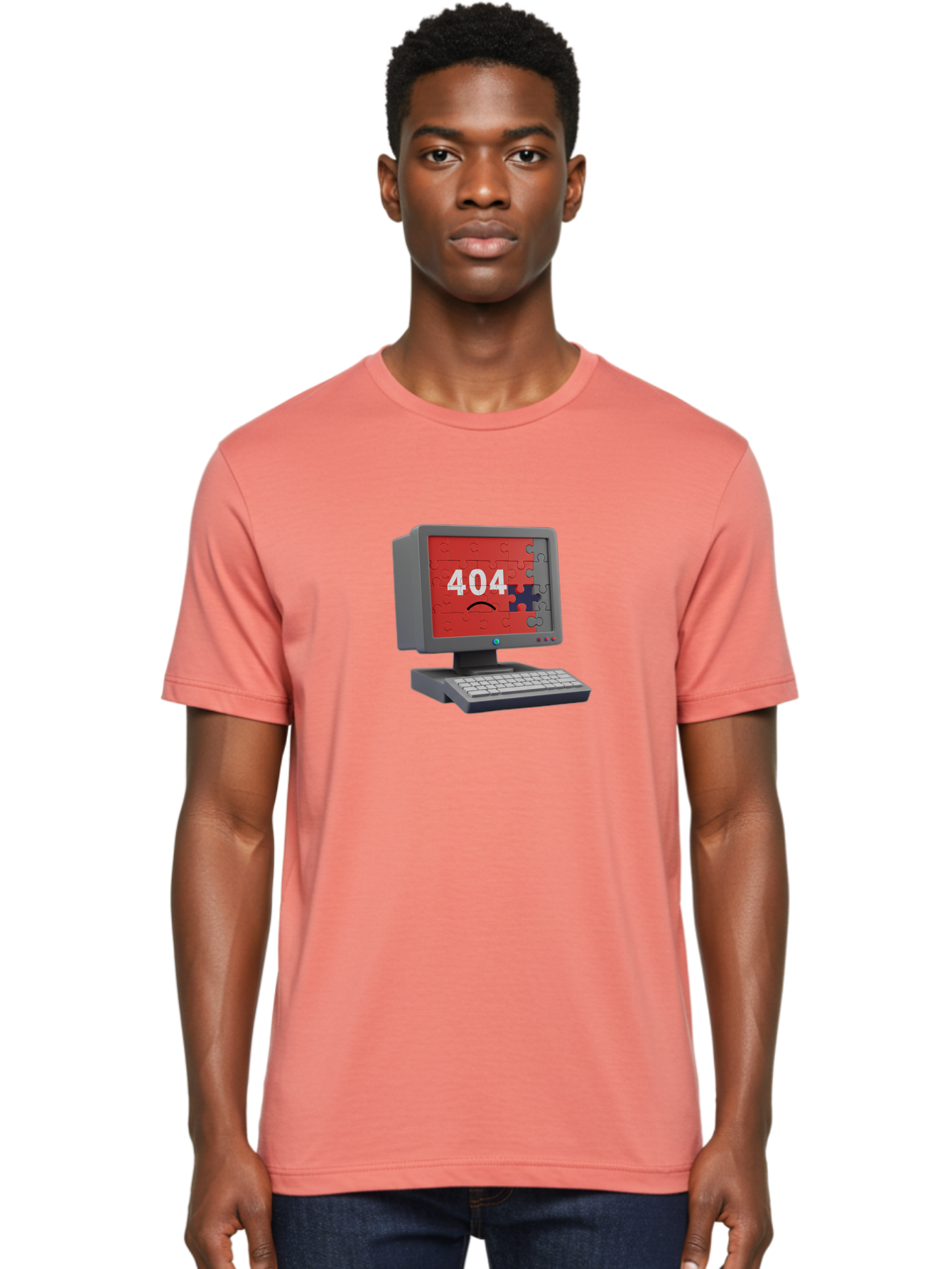 404-Error-11 Men'S Graphic Tee, 100% Cotton, Comfortable Casual Summer Wear, Machine Washable, Computer Monitor Displaying 404 Error, Jigsaw Puzzle Pieces, Error Message, Broken Screen, Technical Issue, Puzzle Pieces Falling Apart, Baa075