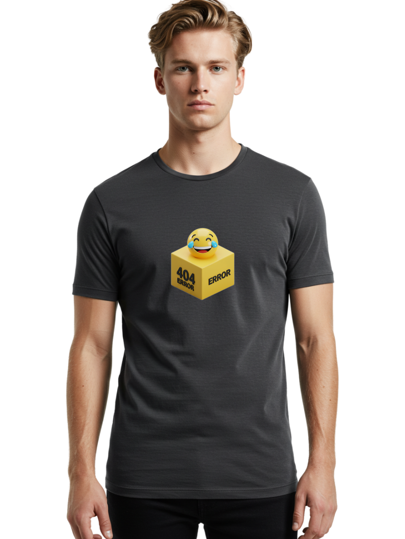 404-Error-3 Men'S Graphic Tee, 100% Cotton, Comfortable Casual Summer Wear, Machine Washable, 404 Error, Error Message, Laughing Emoji, 3D Rendering, Humor, Comedy, Website Error, Webpage Not Found, Crying Laughing Face, Humorous 404 Baa077