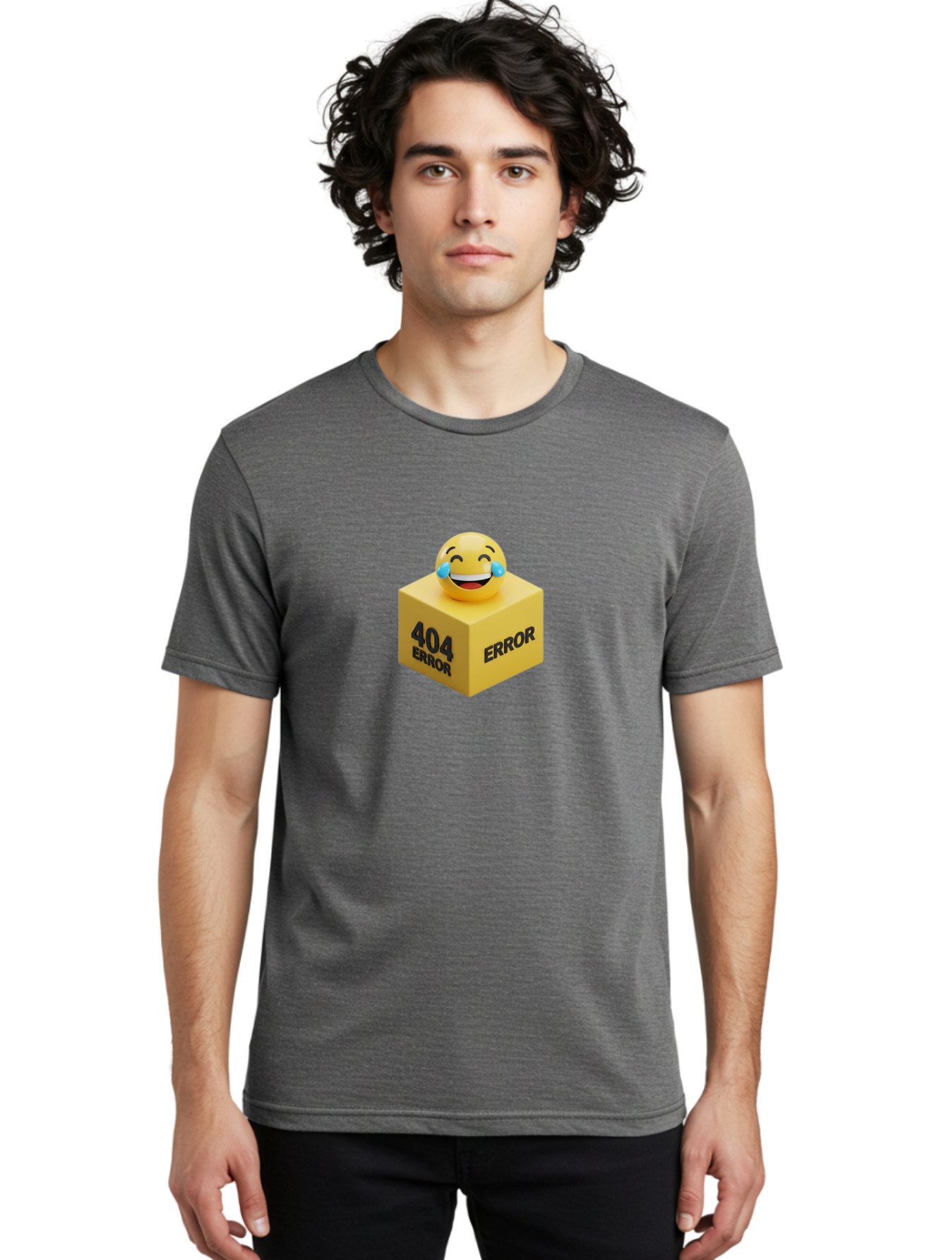 404-Error-3 Men'S Graphic Tee, 100% Cotton, Comfortable Casual Summer Wear, Machine Washable, 404 Error, Error Message, Laughing Emoji, 3D Rendering, Humor, Comedy, Website Error, Webpage Not Found, Crying Laughing Face, Humorous 404 Baa077