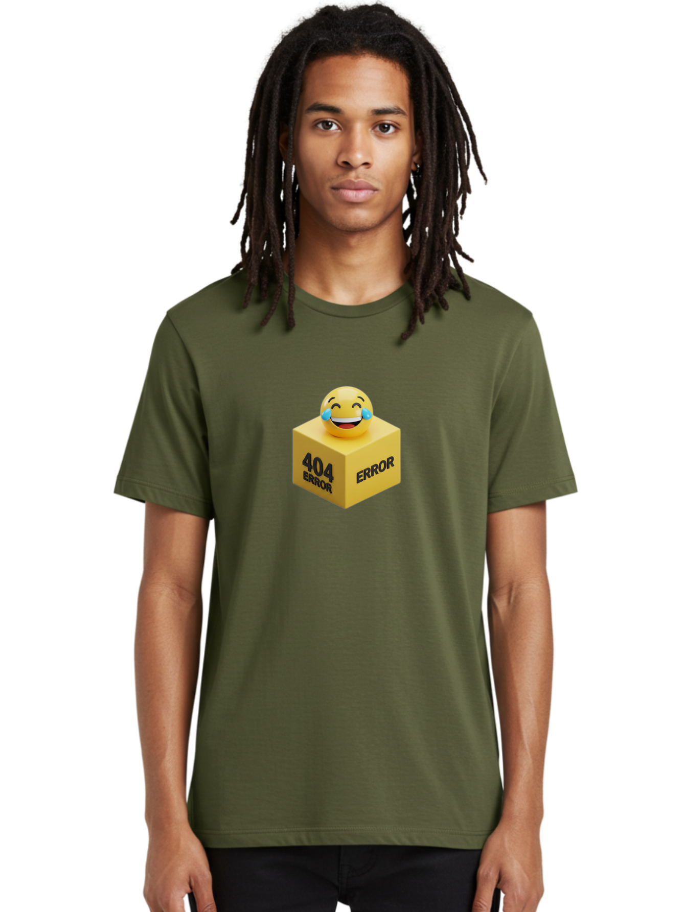 404-Error-3 Men'S Graphic Tee, 100% Cotton, Comfortable Casual Summer Wear, Machine Washable, 404 Error, Error Message, Laughing Emoji, 3D Rendering, Humor, Comedy, Website Error, Webpage Not Found, Crying Laughing Face, Humorous 404 Baa077