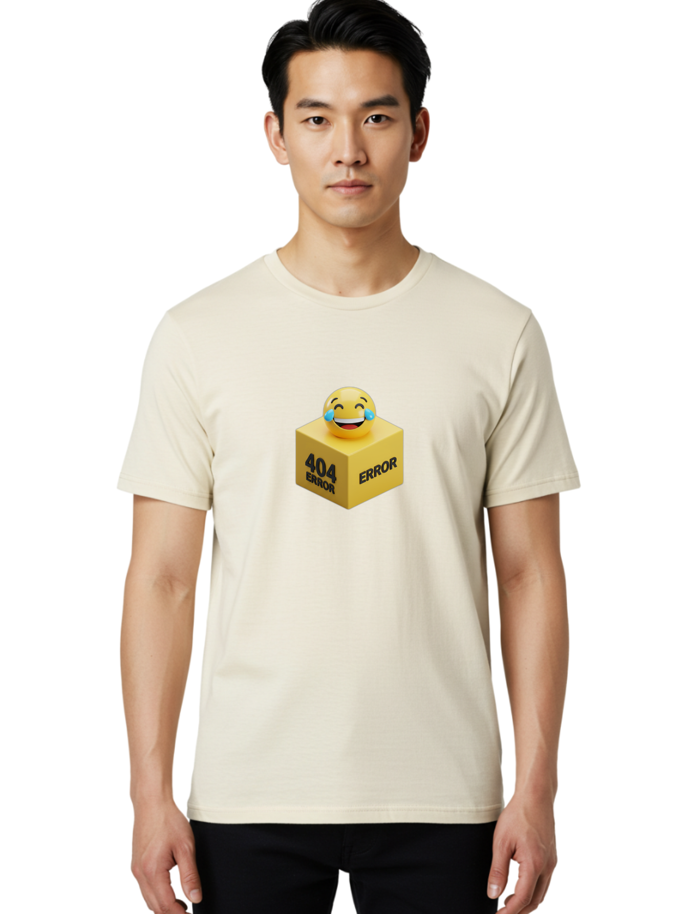 404-Error-3 Men'S Graphic Tee, 100% Cotton, Comfortable Casual Summer Wear, Machine Washable, 404 Error, Error Message, Laughing Emoji, 3D Rendering, Humor, Comedy, Website Error, Webpage Not Found, Crying Laughing Face, Humorous 404 Baa077