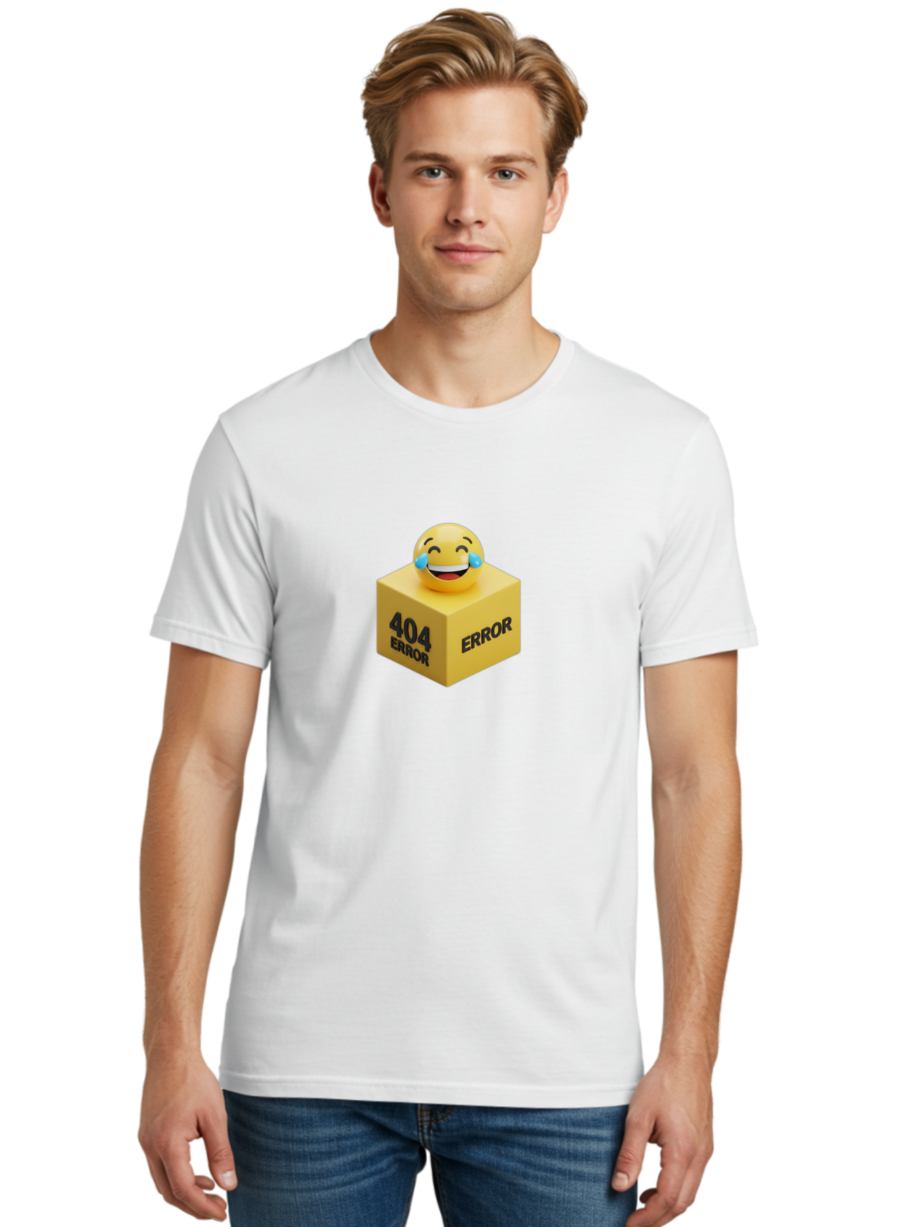 404-Error-3 Men'S Graphic Tee, 100% Cotton, Comfortable Casual Summer Wear, Machine Washable, 404 Error, Error Message, Laughing Emoji, 3D Rendering, Humor, Comedy, Website Error, Webpage Not Found, Crying Laughing Face, Humorous 404 Baa077