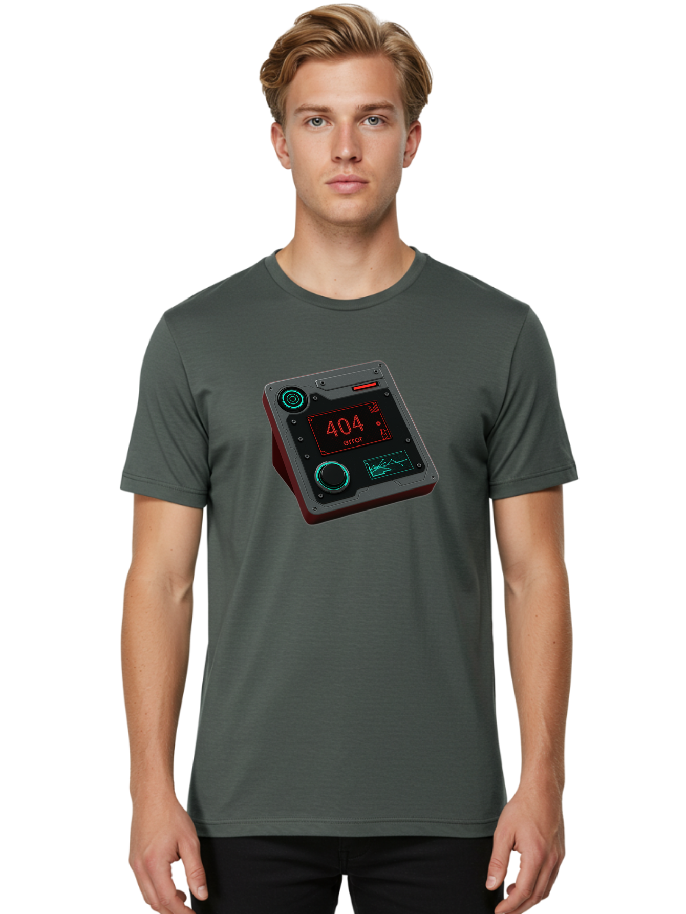 404-Error-4 Men'S Graphic Tee, 100% Cotton, Comfortable Casual Summer Wear, Machine Washable, Futuristic Device, 404 Error Message, Neon Lights, Digital Display, Error Screen, Cyberpunk Technology, Glitchy Interface, High-Tech Gadget Baa078