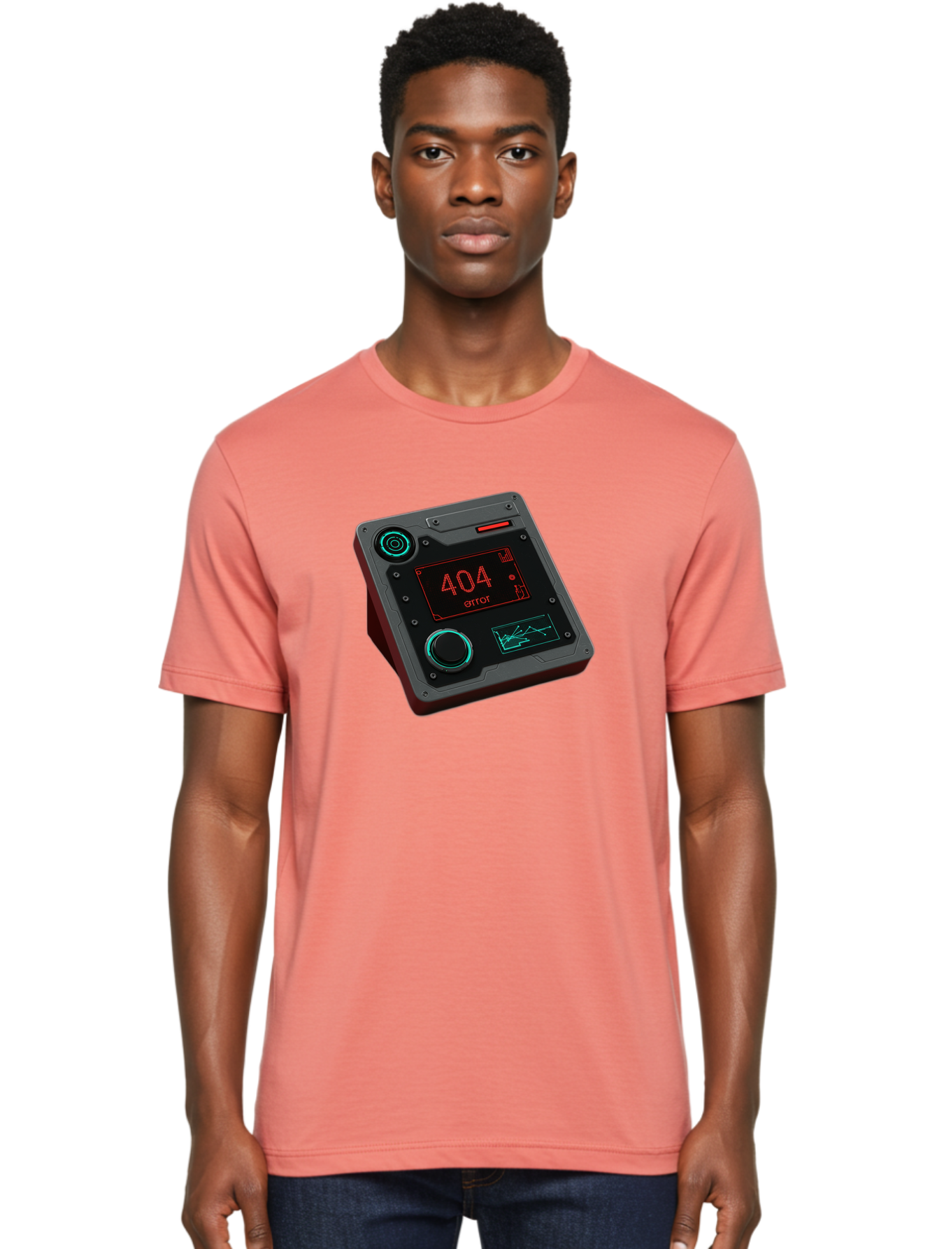 404-Error-4 Men'S Graphic Tee, 100% Cotton, Comfortable Casual Summer Wear, Machine Washable, Futuristic Device, 404 Error Message, Neon Lights, Digital Display, Error Screen, Cyberpunk Technology, Glitchy Interface, High-Tech Gadget Baa078
