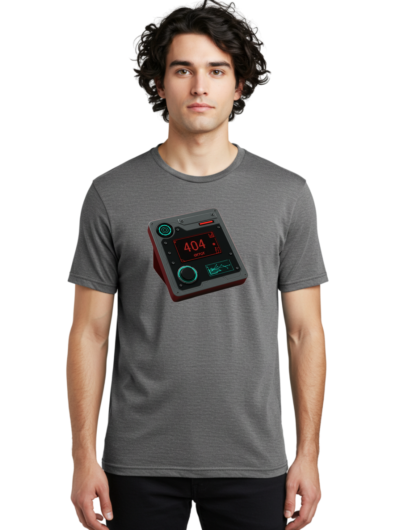 404-Error-4 Men'S Graphic Tee, 100% Cotton, Comfortable Casual Summer Wear, Machine Washable, Futuristic Device, 404 Error Message, Neon Lights, Digital Display, Error Screen, Cyberpunk Technology, Glitchy Interface, High-Tech Gadget Baa078