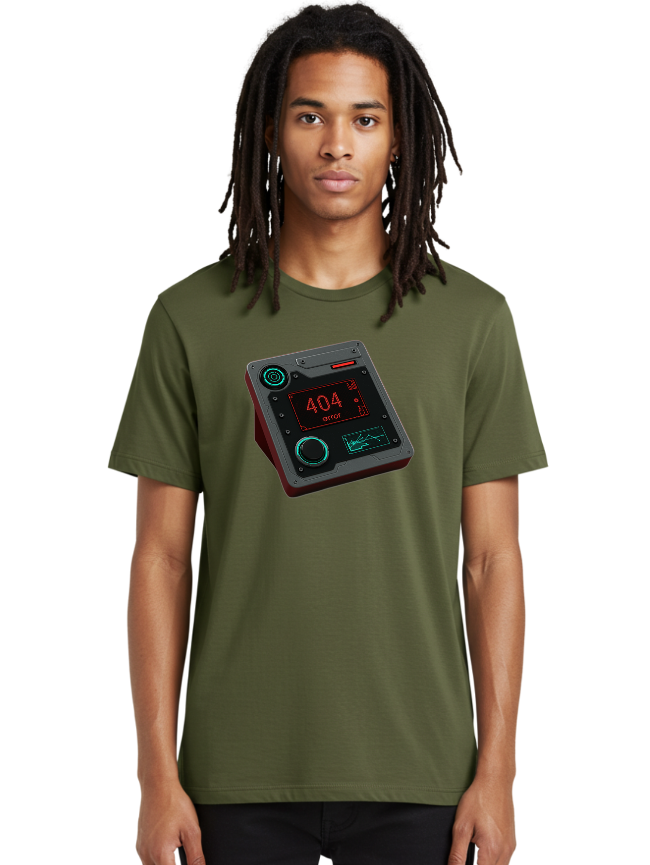 404-Error-4 Men'S Graphic Tee, 100% Cotton, Comfortable Casual Summer Wear, Machine Washable, Futuristic Device, 404 Error Message, Neon Lights, Digital Display, Error Screen, Cyberpunk Technology, Glitchy Interface, High-Tech Gadget Baa078