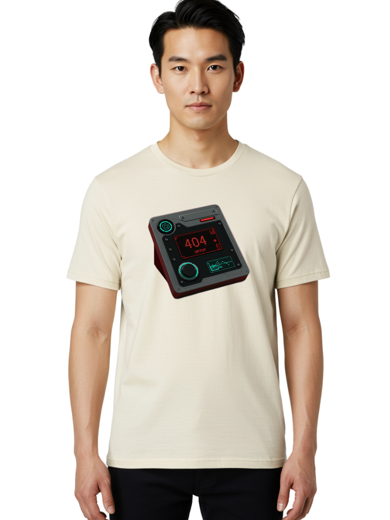 404-Error-4 Men'S Graphic Tee, 100% Cotton, Comfortable Casual Summer Wear, Machine Washable, Futuristic Device, 404 Error Message, Neon Lights, Digital Display, Error Screen, Cyberpunk Technology, Glitchy Interface, High-Tech Gadget Baa078