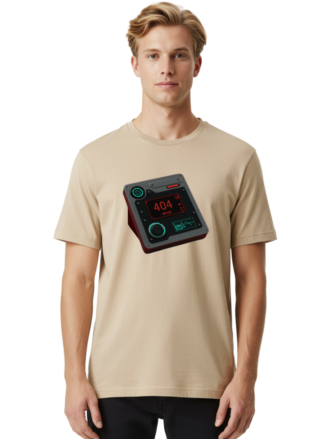 404-Error-4 Men'S Graphic Tee, 100% Cotton, Comfortable Casual Summer Wear, Machine Washable, Futuristic Device, 404 Error Message, Neon Lights, Digital Display, Error Screen, Cyberpunk Technology, Glitchy Interface, High-Tech Gadget Baa078