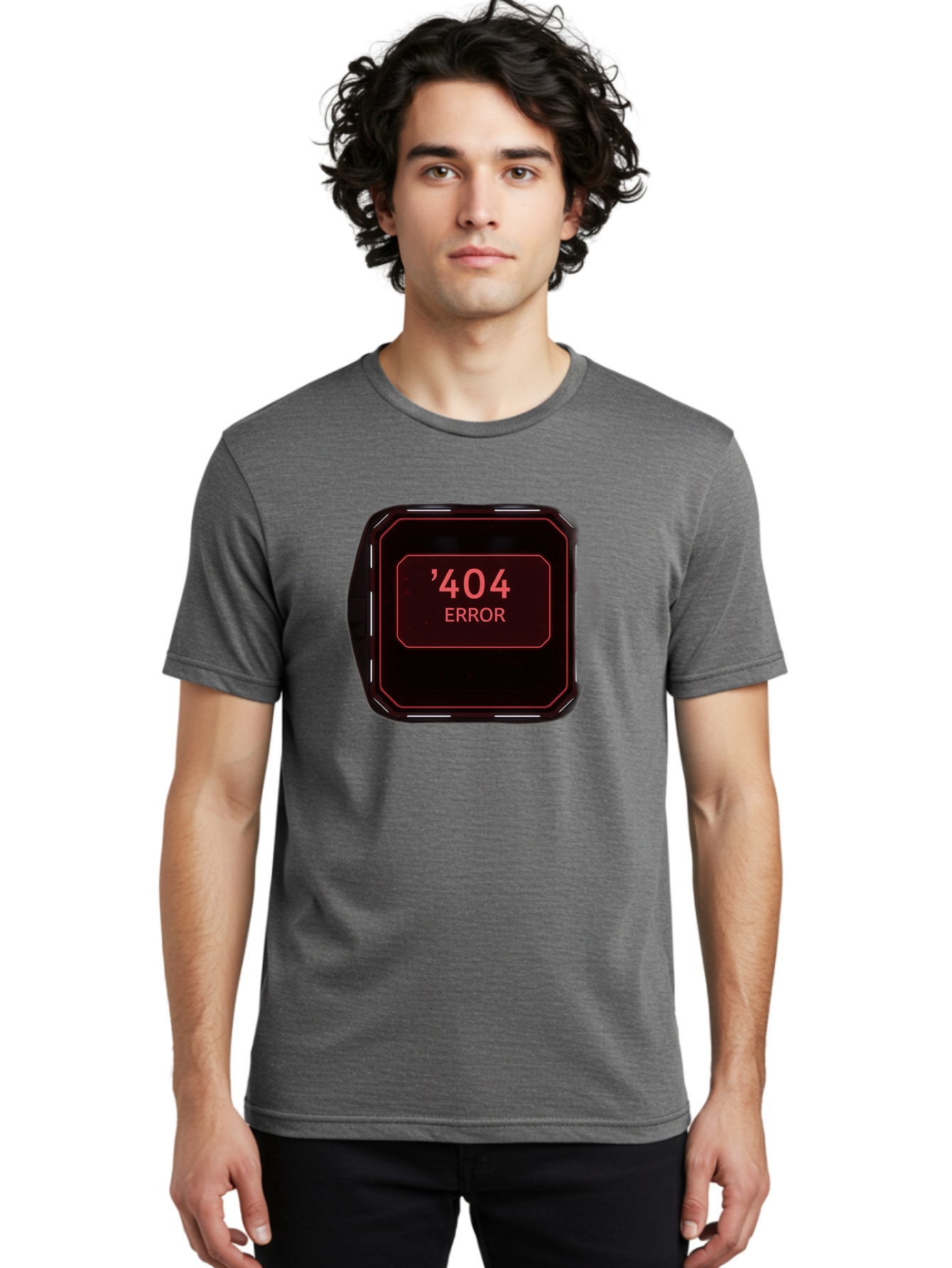 404-Error-5 Men'S Graphic Tee, 100% Cotton, Comfortable Casual Summer Wear, Machine Washable, 404 Error Message, Error Page, Website Error, Page Not Found, Futuristic Design, Digital Glitch, Red Neon Lights, Cyberpunk Aesthetic, Baa079
