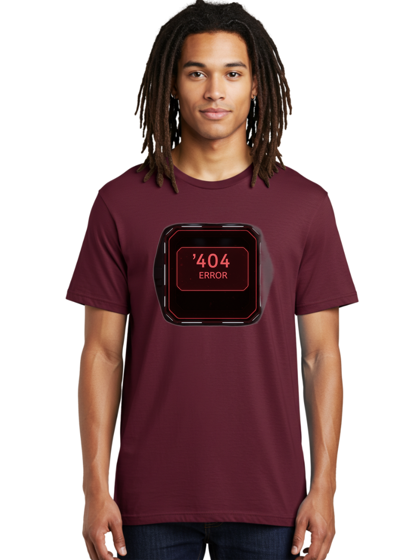 404-Error-5 Men'S Graphic Tee, 100% Cotton, Comfortable Casual Summer Wear, Machine Washable, 404 Error Message, Error Page, Website Error, Page Not Found, Futuristic Design, Digital Glitch, Red Neon Lights, Cyberpunk Aesthetic, Baa079