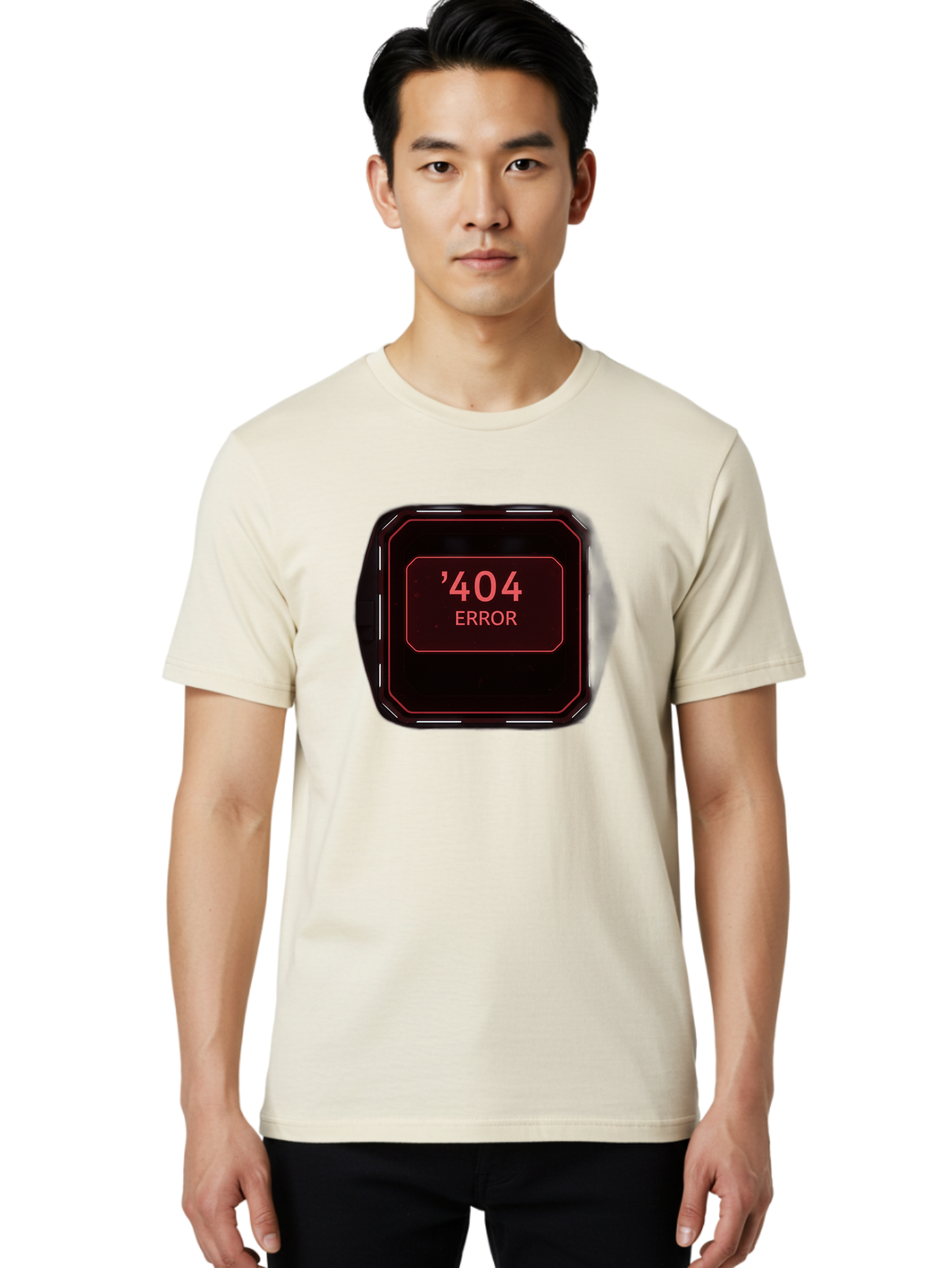 404-Error-5 Men'S Graphic Tee, 100% Cotton, Comfortable Casual Summer Wear, Machine Washable, 404 Error Message, Error Page, Website Error, Page Not Found, Futuristic Design, Digital Glitch, Red Neon Lights, Cyberpunk Aesthetic, Baa079