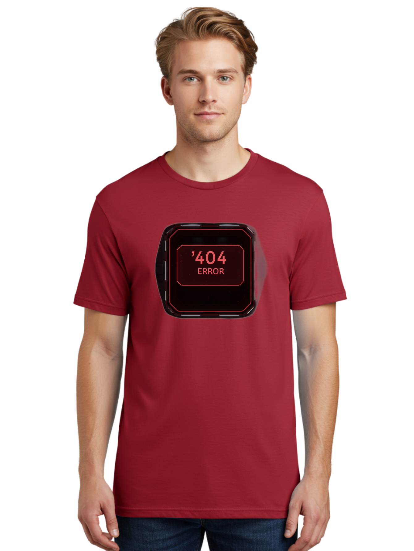 404-Error-5 Men'S Graphic Tee, 100% Cotton, Comfortable Casual Summer Wear, Machine Washable, 404 Error Message, Error Page, Website Error, Page Not Found, Futuristic Design, Digital Glitch, Red Neon Lights, Cyberpunk Aesthetic, Baa079