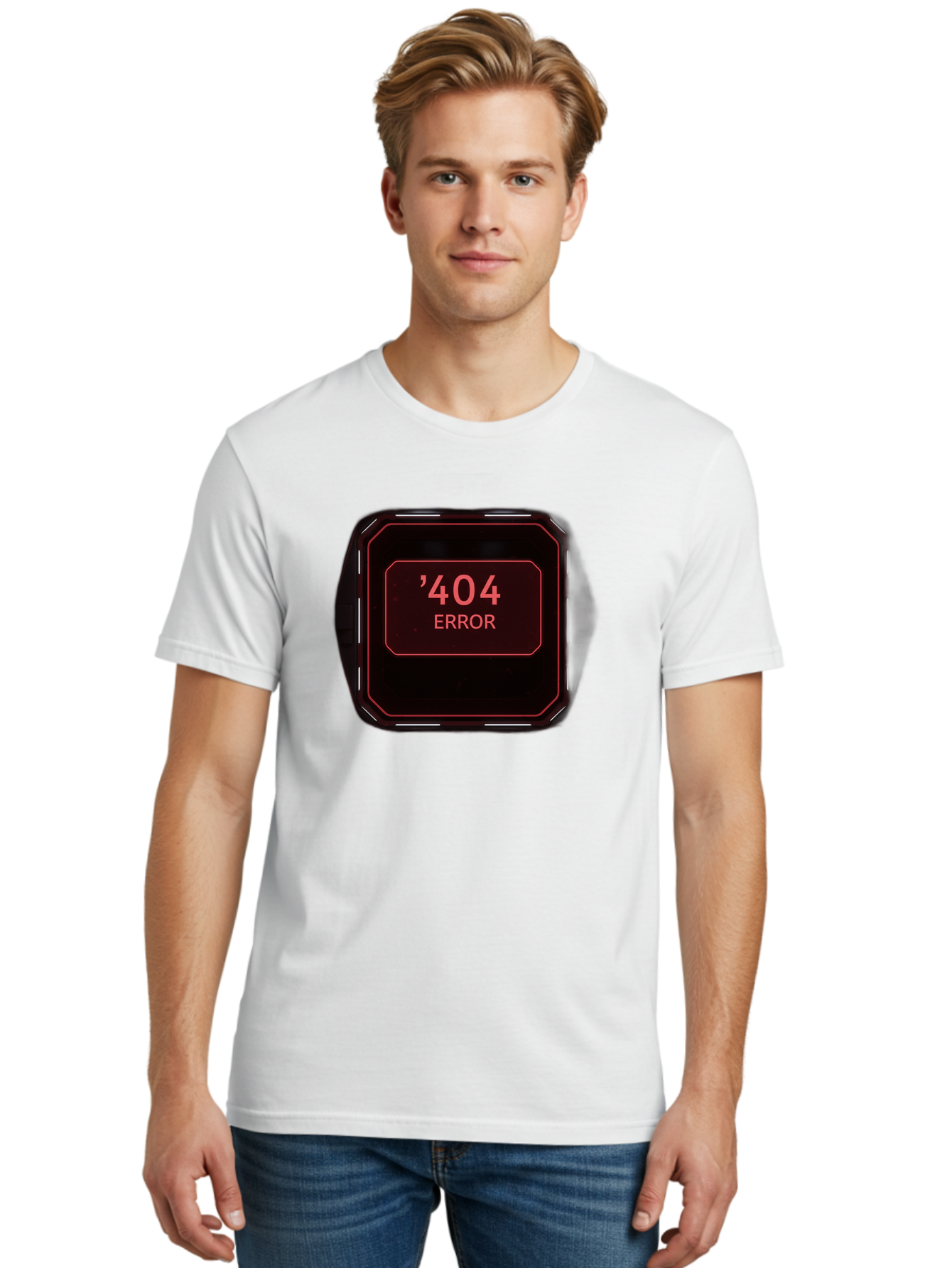 404-Error-5 Men'S Graphic Tee, 100% Cotton, Comfortable Casual Summer Wear, Machine Washable, 404 Error Message, Error Page, Website Error, Page Not Found, Futuristic Design, Digital Glitch, Red Neon Lights, Cyberpunk Aesthetic, Baa079