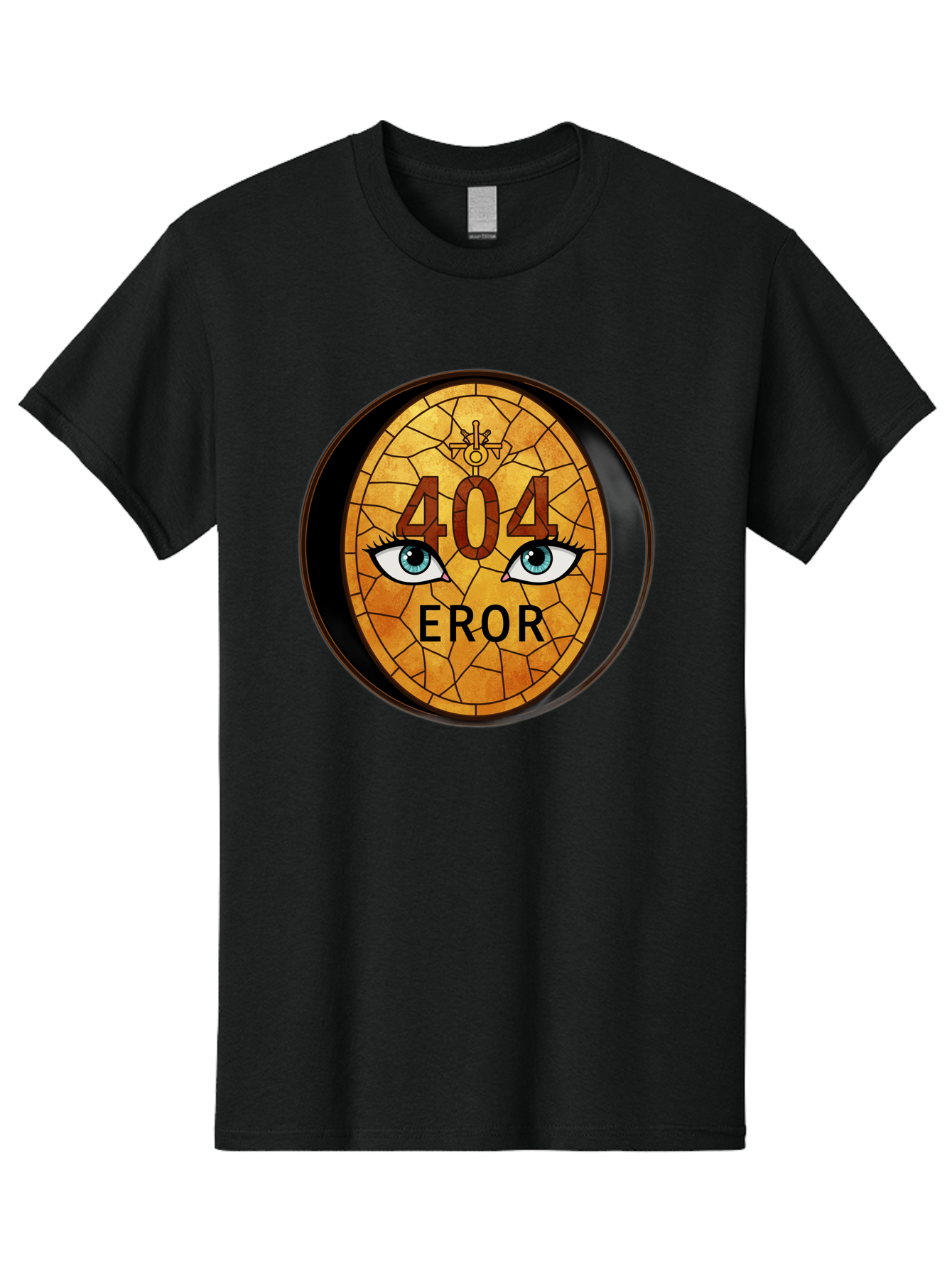 404-Error-7 Men'S Graphic Tee, 100% Cotton, Comfortable Casual Summer Wear, Machine Washable, 404 Error Message, Stained Glass Art, Mysterious Eyes, Website Error, Broken Link, Technical Issue, Surreal Design, Eye-Catching Graphic, Baa081