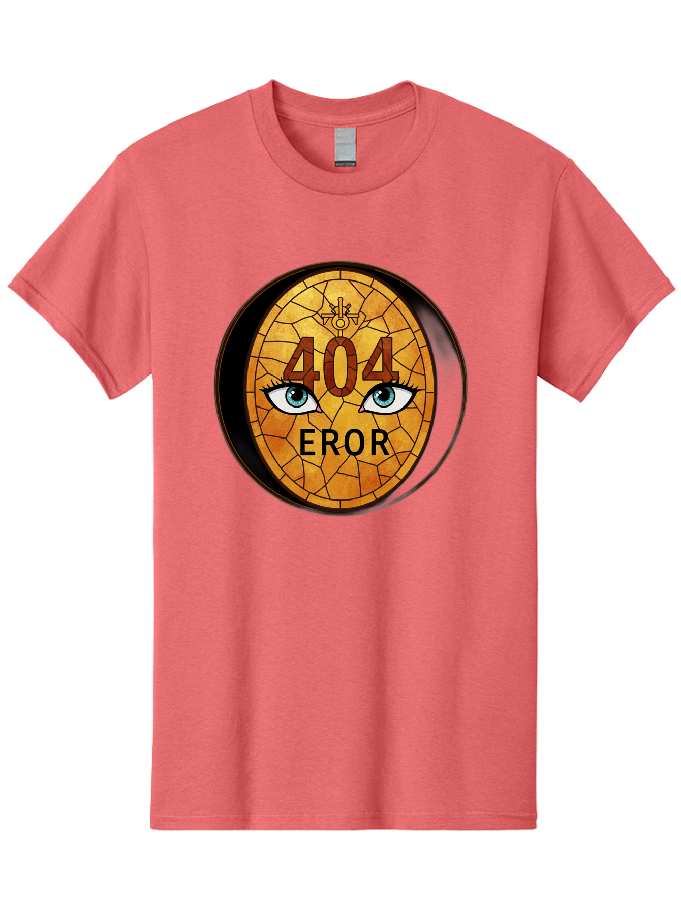 404-Error-7 Men'S Graphic Tee, 100% Cotton, Comfortable Casual Summer Wear, Machine Washable, 404 Error Message, Stained Glass Art, Mysterious Eyes, Website Error, Broken Link, Technical Issue, Surreal Design, Eye-Catching Graphic, Baa081