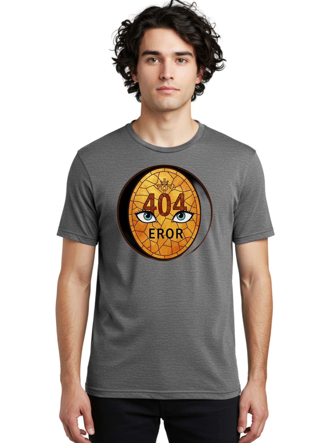 404-Error-7 Men'S Graphic Tee, 100% Cotton, Comfortable Casual Summer Wear, Machine Washable, 404 Error Message, Stained Glass Art, Mysterious Eyes, Website Error, Broken Link, Technical Issue, Surreal Design, Eye-Catching Graphic, Baa081