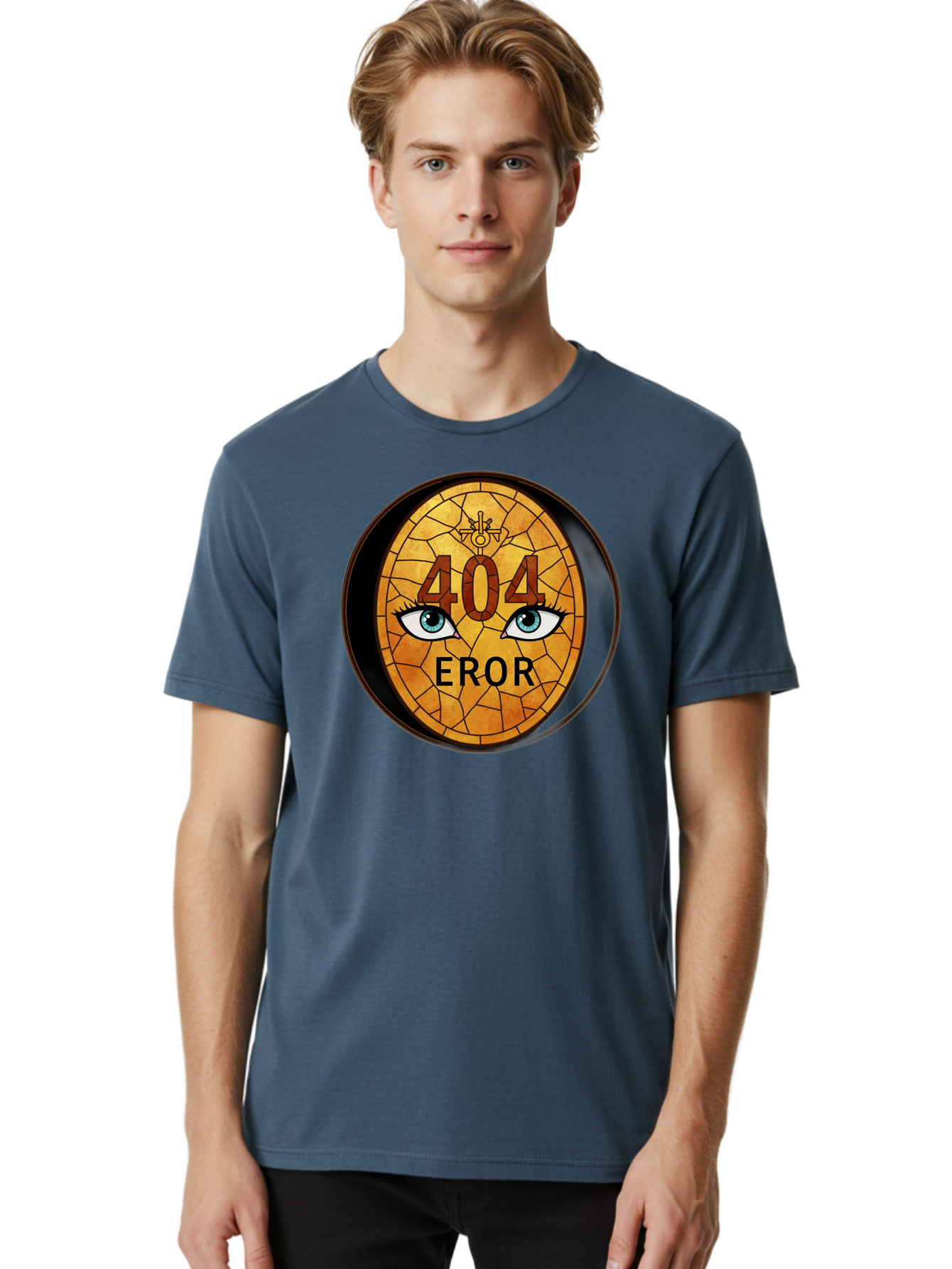 404-Error-7 Men'S Graphic Tee, 100% Cotton, Comfortable Casual Summer Wear, Machine Washable, 404 Error Message, Stained Glass Art, Mysterious Eyes, Website Error, Broken Link, Technical Issue, Surreal Design, Eye-Catching Graphic, Baa081