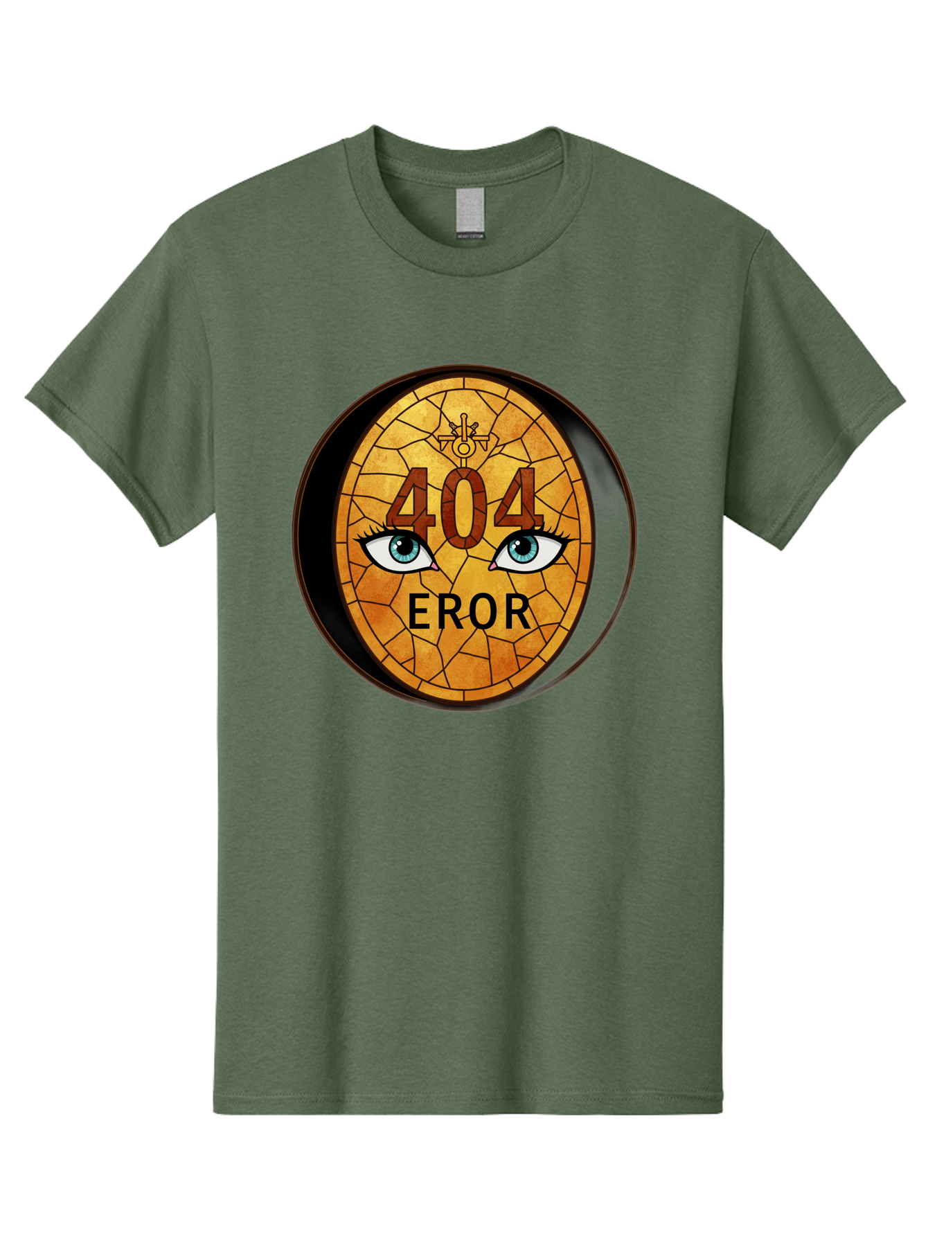 404-Error-7 Men'S Graphic Tee, 100% Cotton, Comfortable Casual Summer Wear, Machine Washable, 404 Error Message, Stained Glass Art, Mysterious Eyes, Website Error, Broken Link, Technical Issue, Surreal Design, Eye-Catching Graphic, Baa081