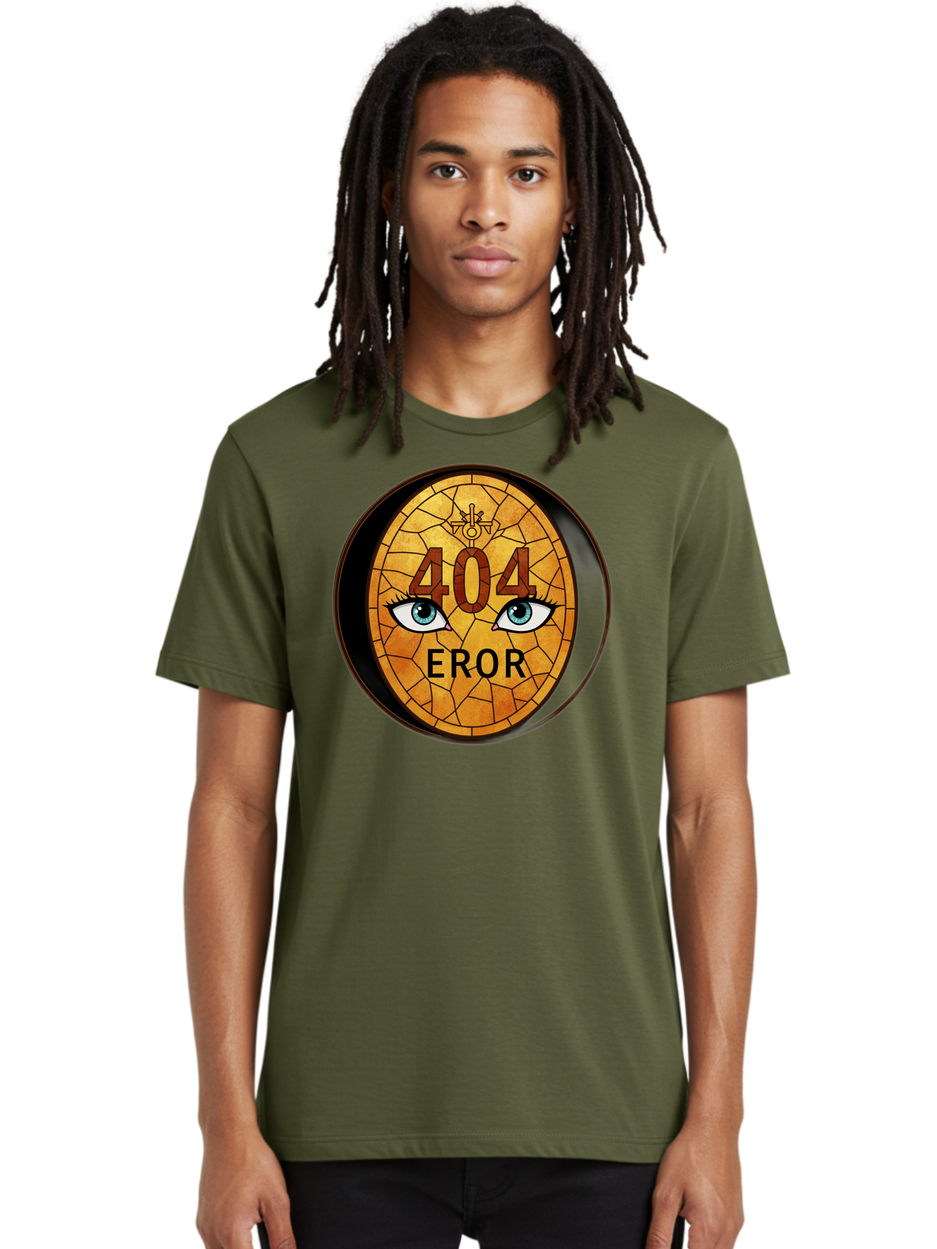 404-Error-7 Men'S Graphic Tee, 100% Cotton, Comfortable Casual Summer Wear, Machine Washable, 404 Error Message, Stained Glass Art, Mysterious Eyes, Website Error, Broken Link, Technical Issue, Surreal Design, Eye-Catching Graphic, Baa081