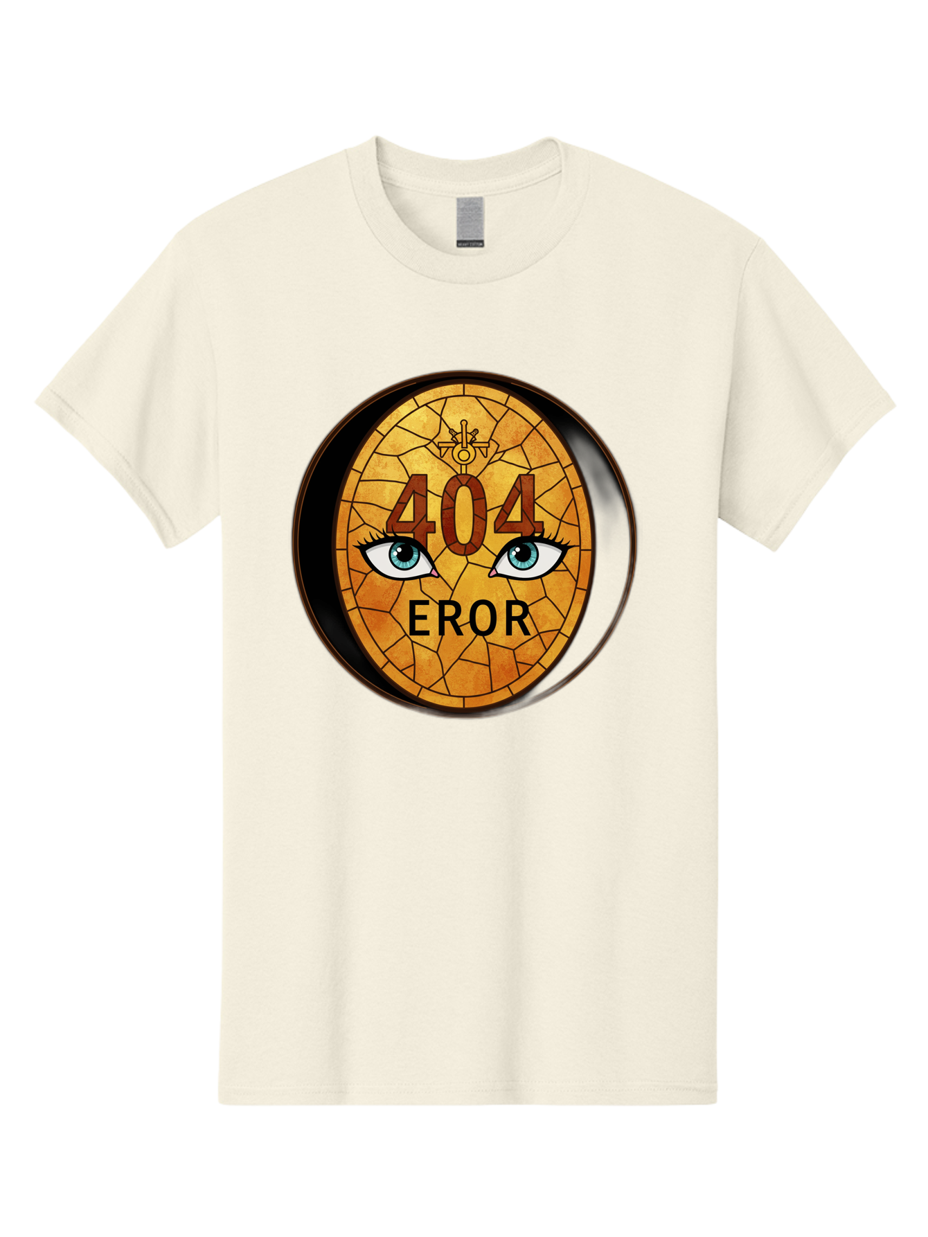 404-Error-7 Men'S Graphic Tee, 100% Cotton, Comfortable Casual Summer Wear, Machine Washable, 404 Error Message, Stained Glass Art, Mysterious Eyes, Website Error, Broken Link, Technical Issue, Surreal Design, Eye-Catching Graphic, Baa081