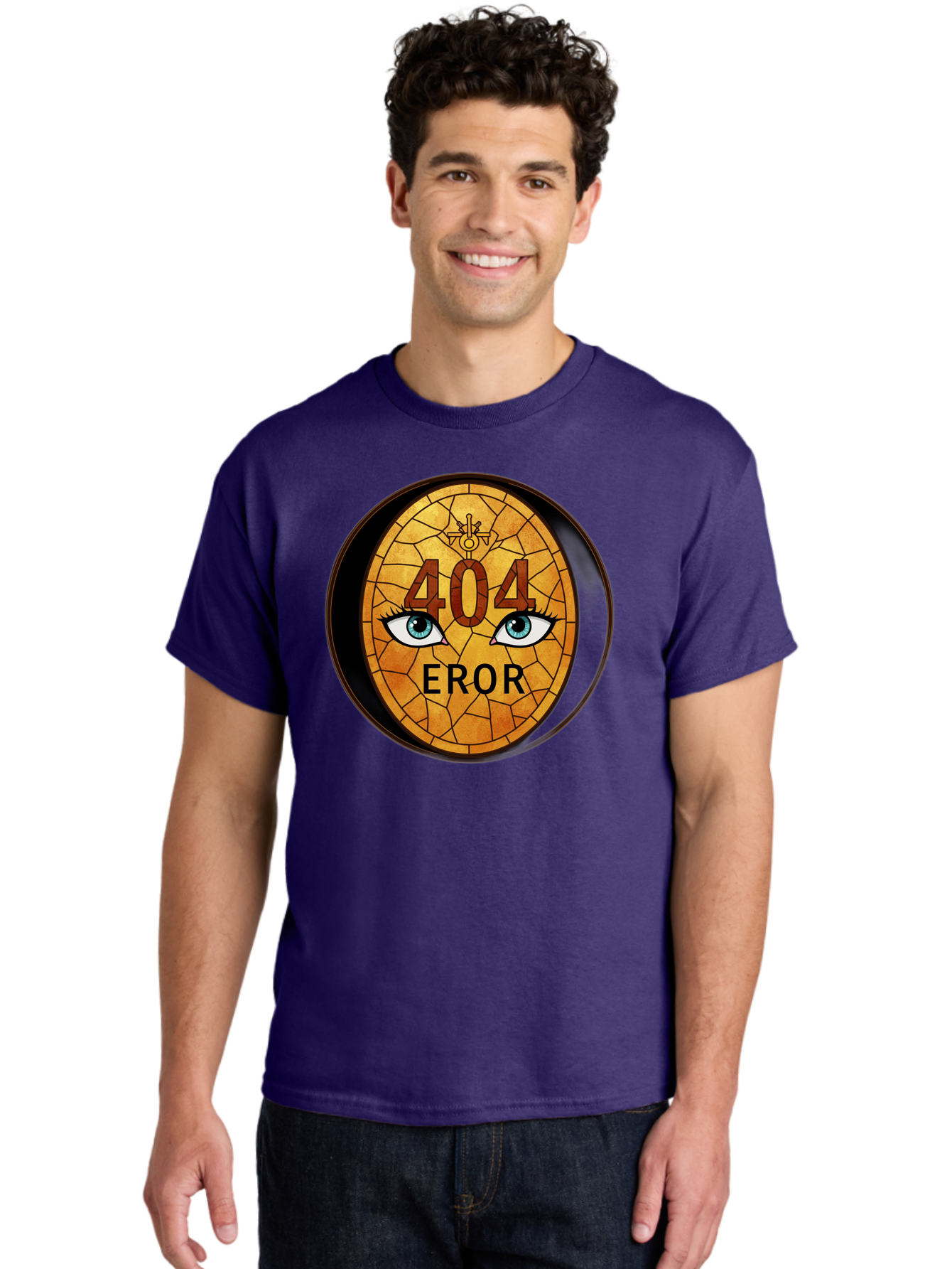 404-Error-7 Men'S Graphic Tee, 100% Cotton, Comfortable Casual Summer Wear, Machine Washable, 404 Error Message, Stained Glass Art, Mysterious Eyes, Website Error, Broken Link, Technical Issue, Surreal Design, Eye-Catching Graphic, Baa081