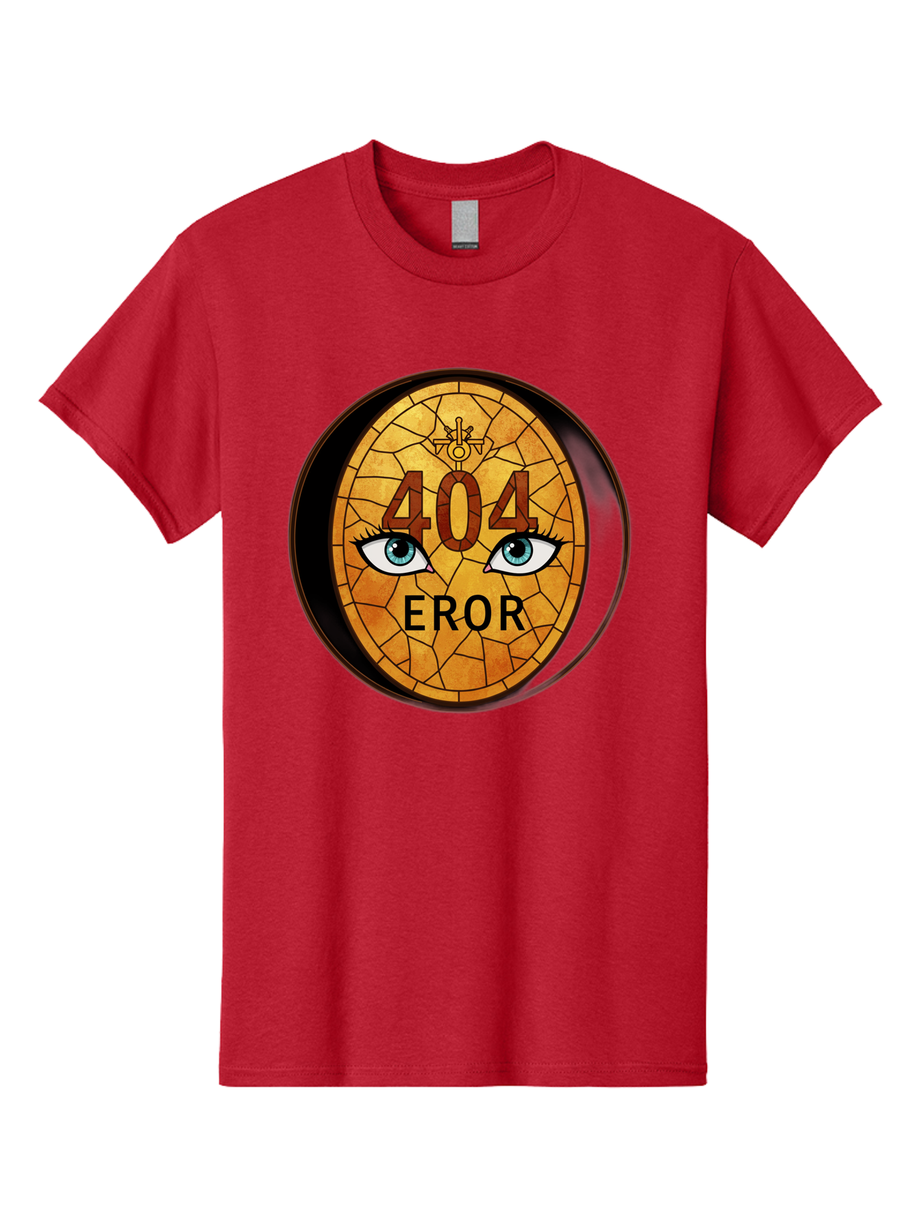404-Error-7 Men'S Graphic Tee, 100% Cotton, Comfortable Casual Summer Wear, Machine Washable, 404 Error Message, Stained Glass Art, Mysterious Eyes, Website Error, Broken Link, Technical Issue, Surreal Design, Eye-Catching Graphic, Baa081