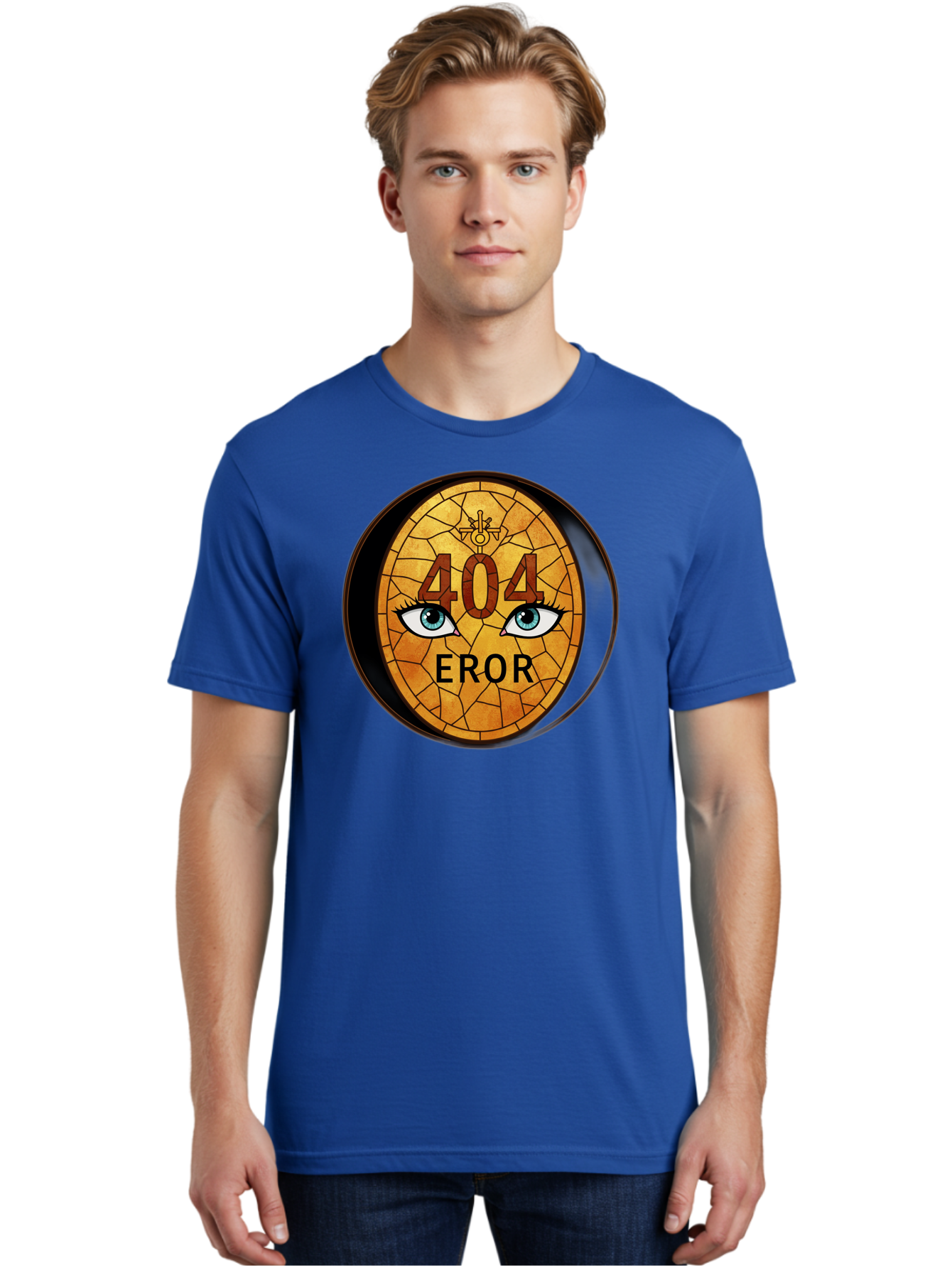 404-Error-7 Men'S Graphic Tee, 100% Cotton, Comfortable Casual Summer Wear, Machine Washable, 404 Error Message, Stained Glass Art, Mysterious Eyes, Website Error, Broken Link, Technical Issue, Surreal Design, Eye-Catching Graphic, Baa081