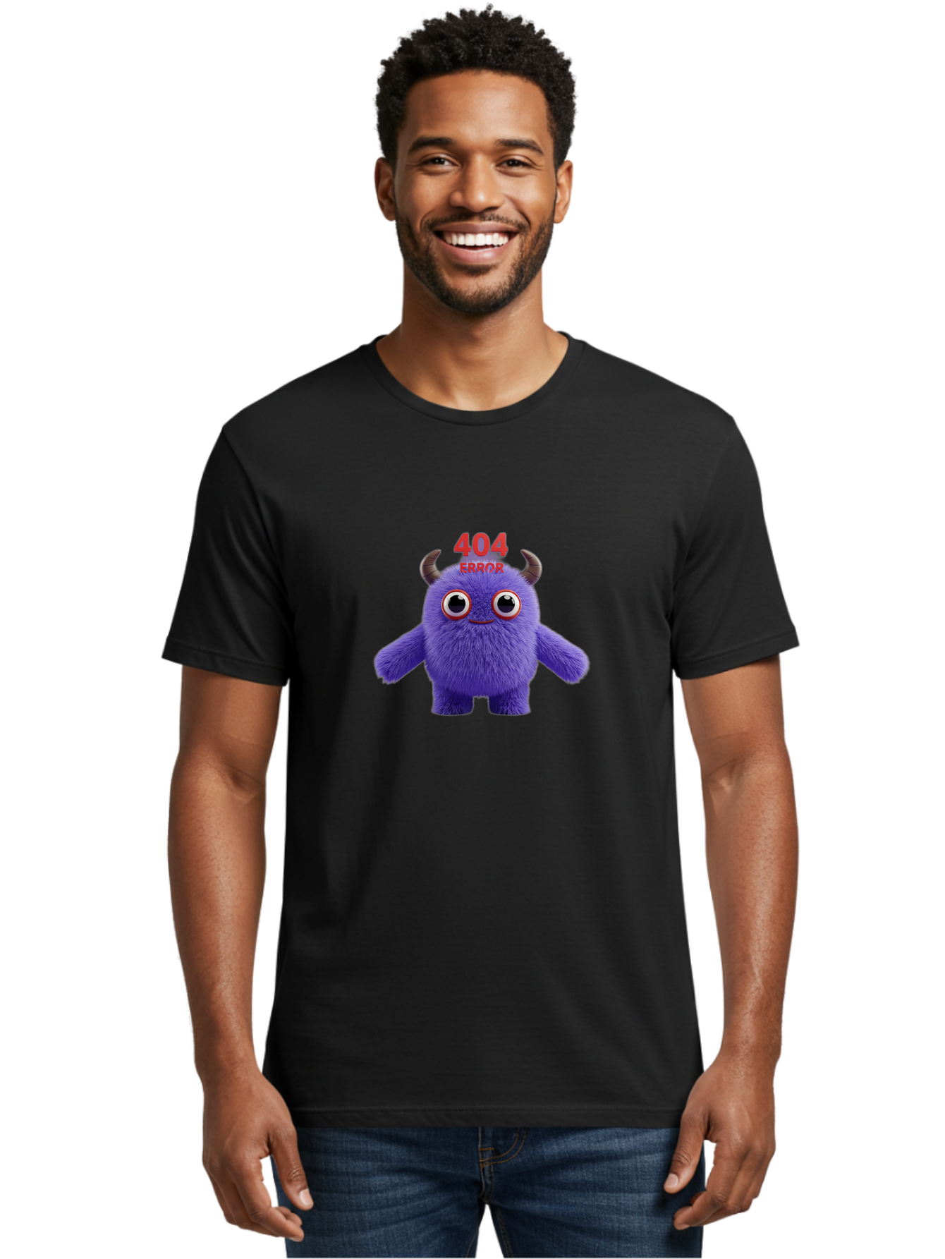 404-Error-9 Men'S Graphic Tee, 100% Cotton, Comfortable Casual Summer Wear, Machine Washable, Purple Monster With Horns, 404 Error Message, Cartoon Character, Funny Illustration, Error Page, Page Not Found, Playful Design, Whimsical Creature Baa083