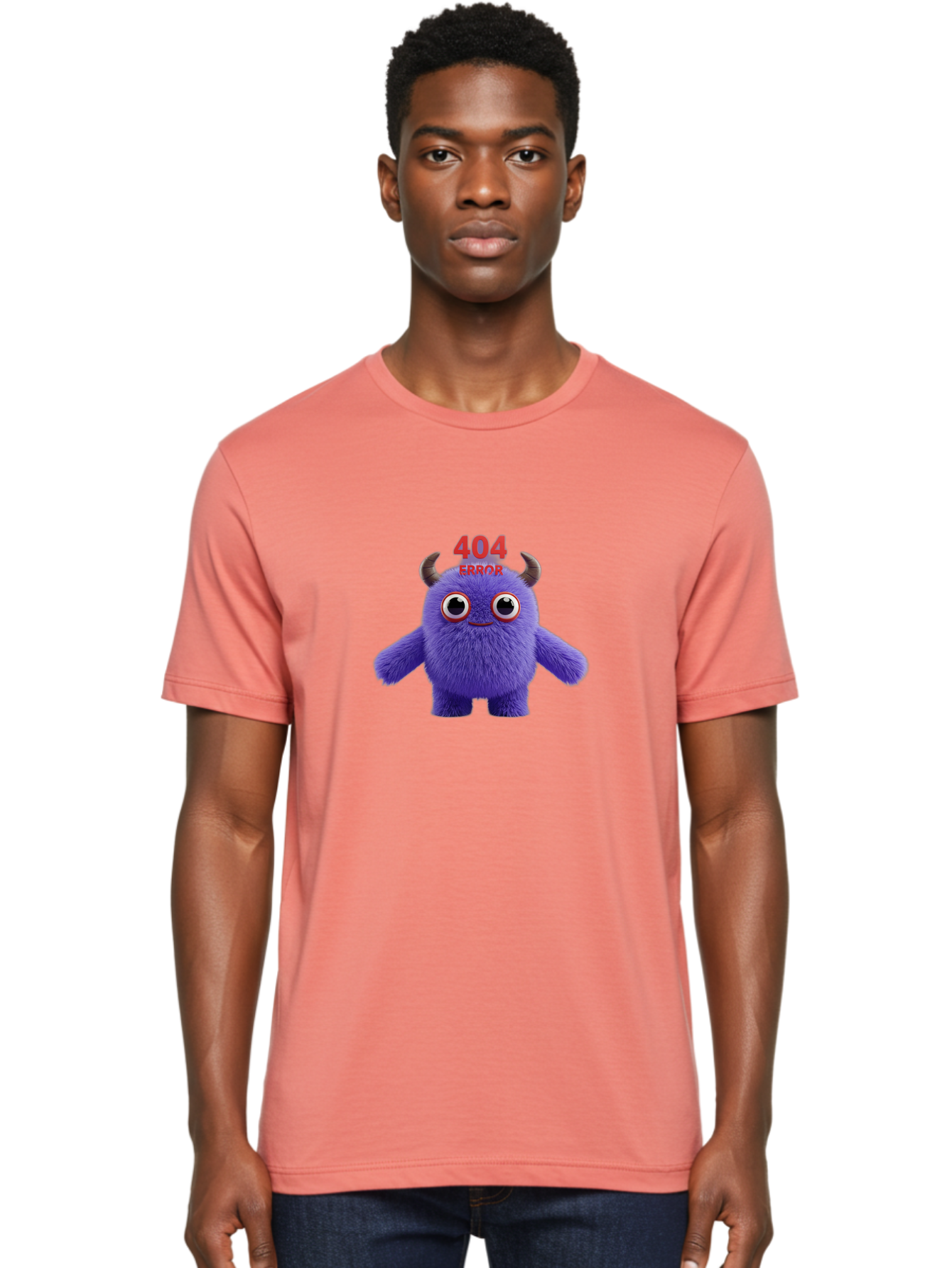 404-Error-9 Men'S Graphic Tee, 100% Cotton, Comfortable Casual Summer Wear, Machine Washable, Purple Monster With Horns, 404 Error Message, Cartoon Character, Funny Illustration, Error Page, Page Not Found, Playful Design, Whimsical Creature Baa083