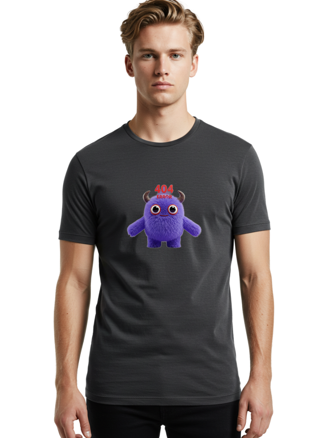 404-Error-9 Men'S Graphic Tee, 100% Cotton, Comfortable Casual Summer Wear, Machine Washable, Purple Monster With Horns, 404 Error Message, Cartoon Character, Funny Illustration, Error Page, Page Not Found, Playful Design, Whimsical Creature Baa083