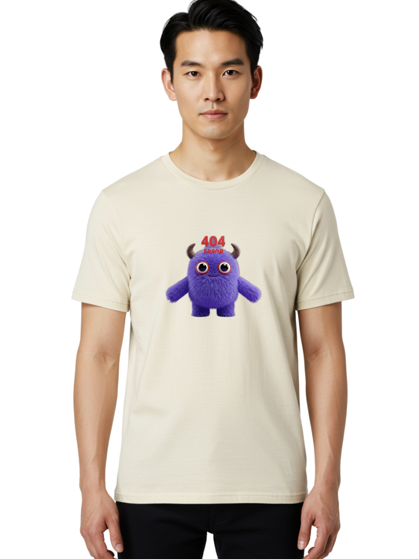 404-Error-9 Men'S Graphic Tee, 100% Cotton, Comfortable Casual Summer Wear, Machine Washable, Purple Monster With Horns, 404 Error Message, Cartoon Character, Funny Illustration, Error Page, Page Not Found, Playful Design, Whimsical Creature Baa083