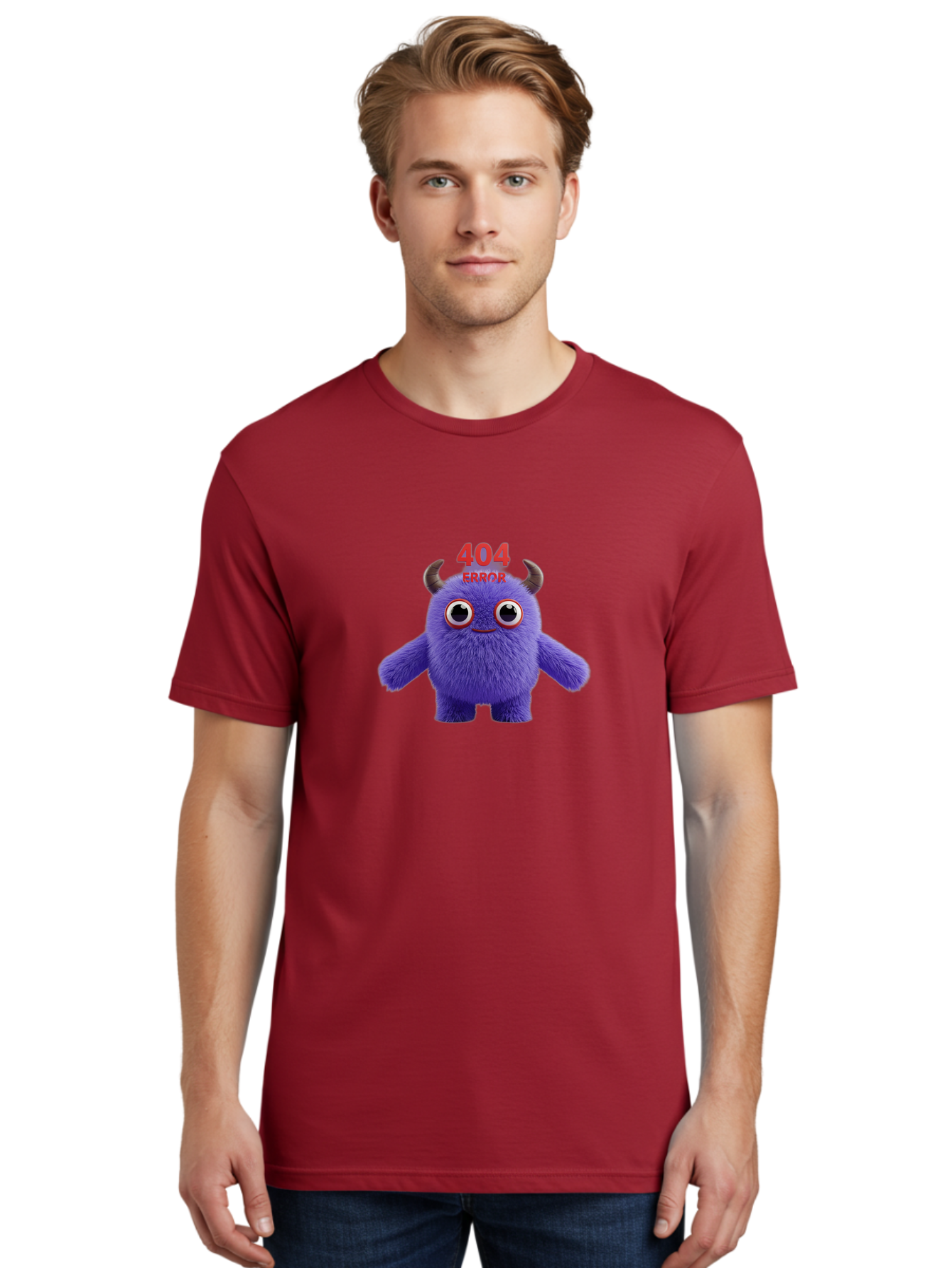 404-Error-9 Men'S Graphic Tee, 100% Cotton, Comfortable Casual Summer Wear, Machine Washable, Purple Monster With Horns, 404 Error Message, Cartoon Character, Funny Illustration, Error Page, Page Not Found, Playful Design, Whimsical Creature Baa083
