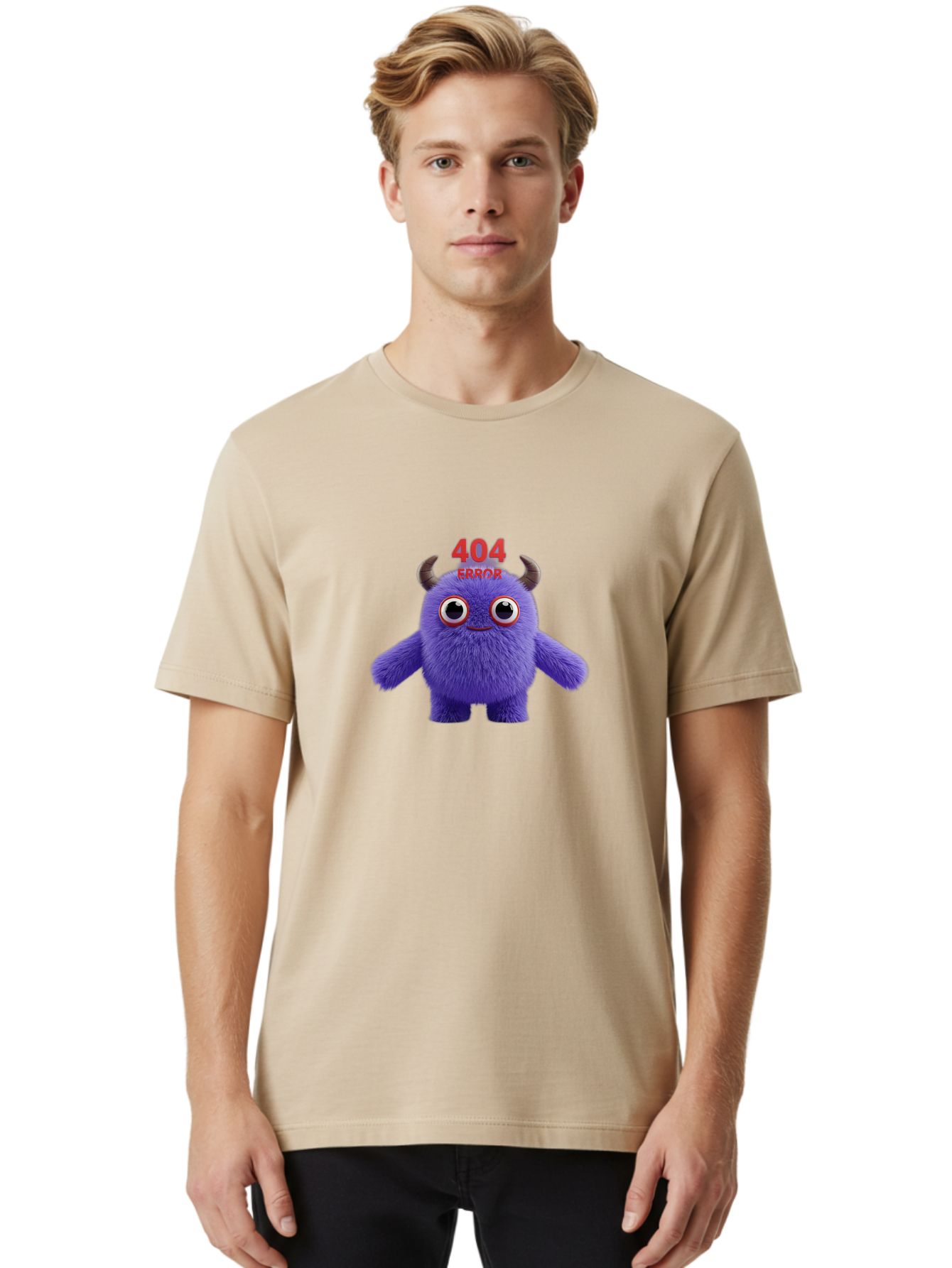 404-Error-9 Men'S Graphic Tee, 100% Cotton, Comfortable Casual Summer Wear, Machine Washable, Purple Monster With Horns, 404 Error Message, Cartoon Character, Funny Illustration, Error Page, Page Not Found, Playful Design, Whimsical Creature Baa083