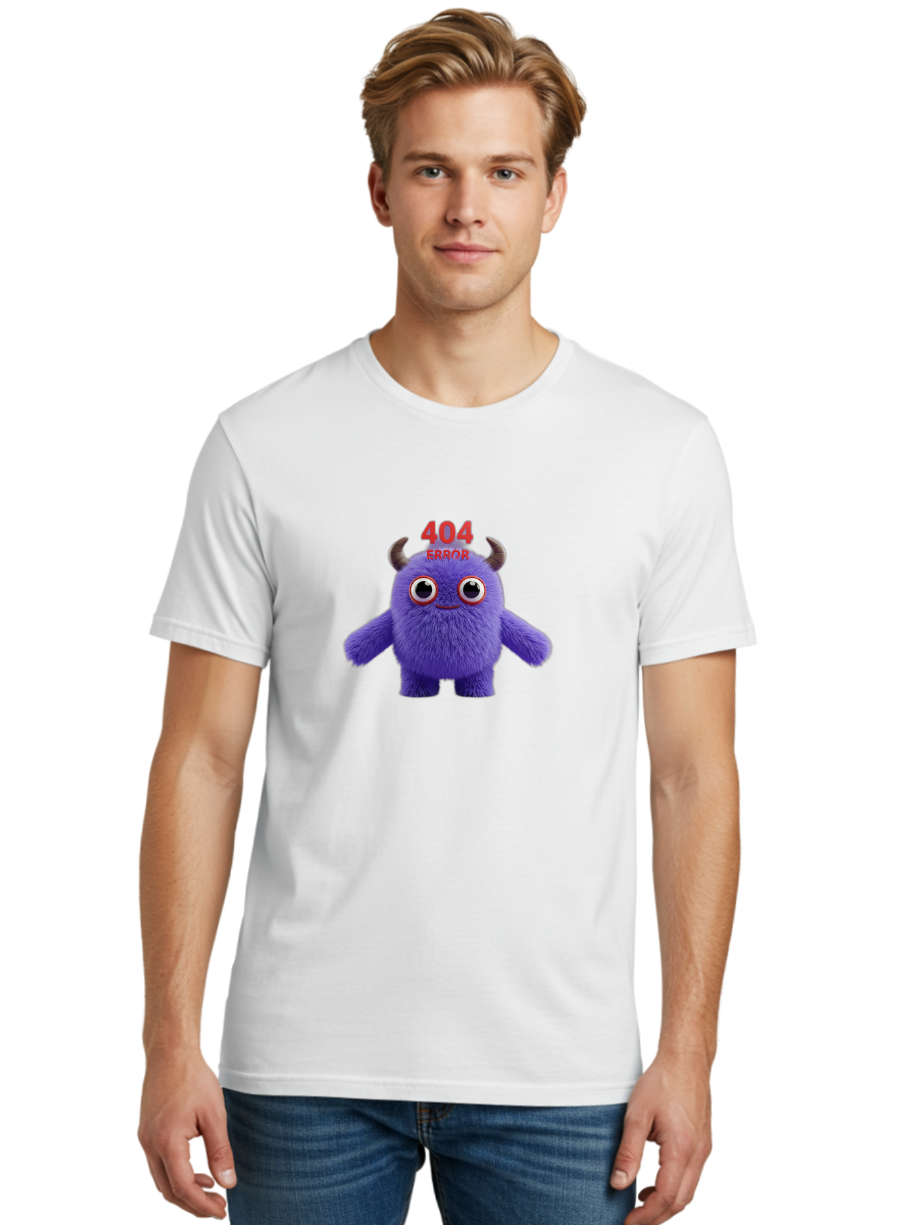 404-Error-9 Men'S Graphic Tee, 100% Cotton, Comfortable Casual Summer Wear, Machine Washable, Purple Monster With Horns, 404 Error Message, Cartoon Character, Funny Illustration, Error Page, Page Not Found, Playful Design, Whimsical Creature Baa083