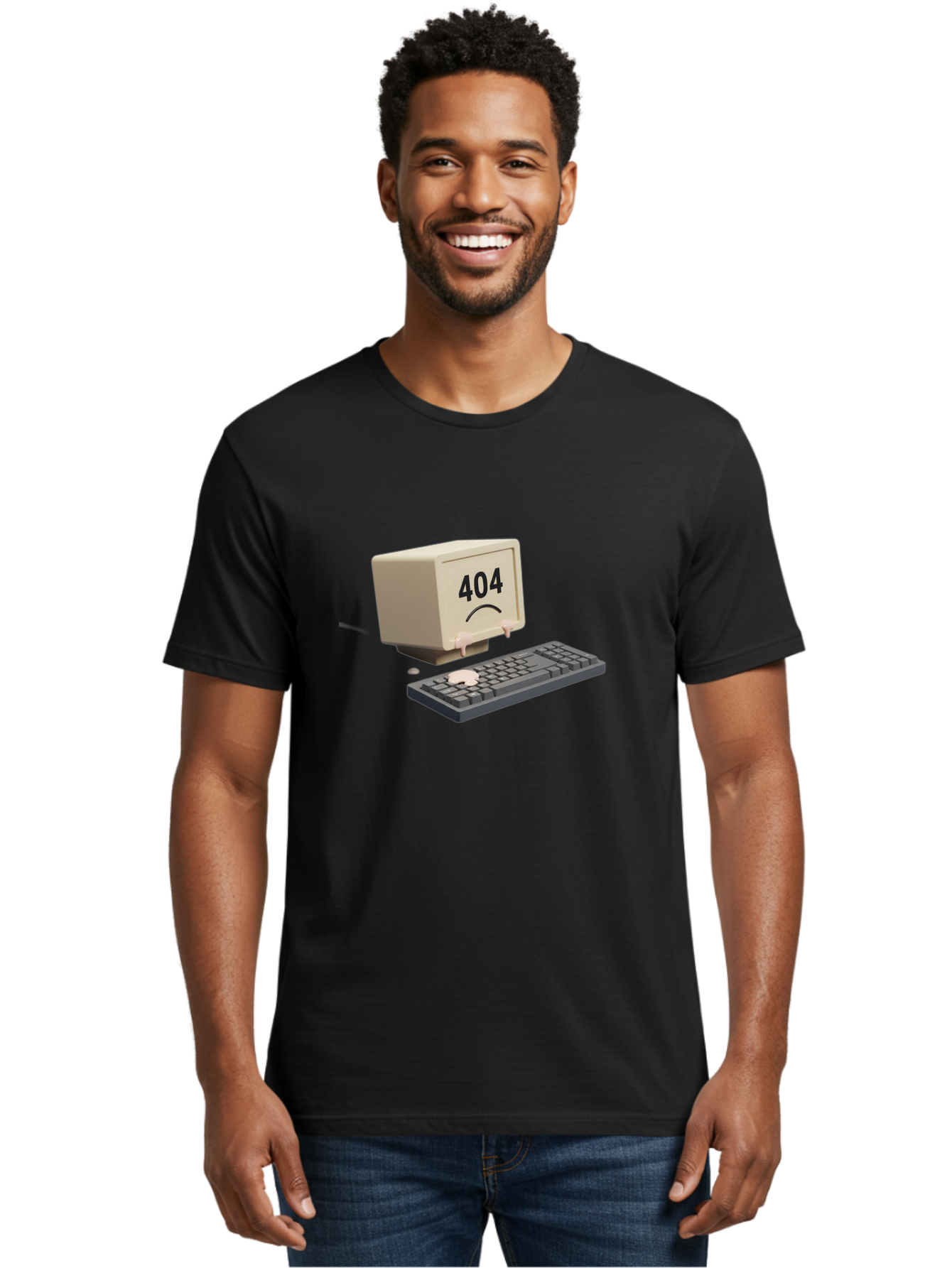 404-Error-Computer Men'S Graphic Tee, 100% Cotton, Comfortable Casual Summer Wear, Machine Washable, Computer Error, 404 Message, Frowning Face, Sad Computer, Technical Issue, Error Screen, Keyboard And Monitor, Digital Malfunction, Baa084