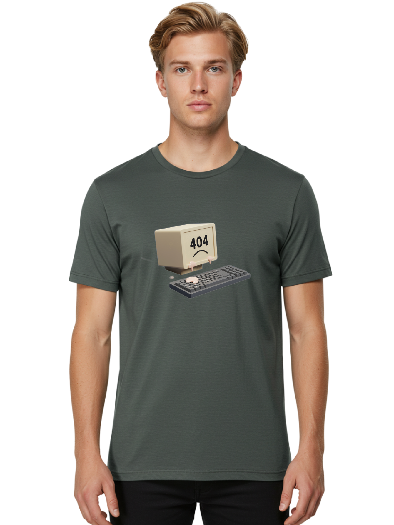 404-Error-Computer Men'S Graphic Tee, 100% Cotton, Comfortable Casual Summer Wear, Machine Washable, Computer Error, 404 Message, Frowning Face, Sad Computer, Technical Issue, Error Screen, Keyboard And Monitor, Digital Malfunction, Baa084