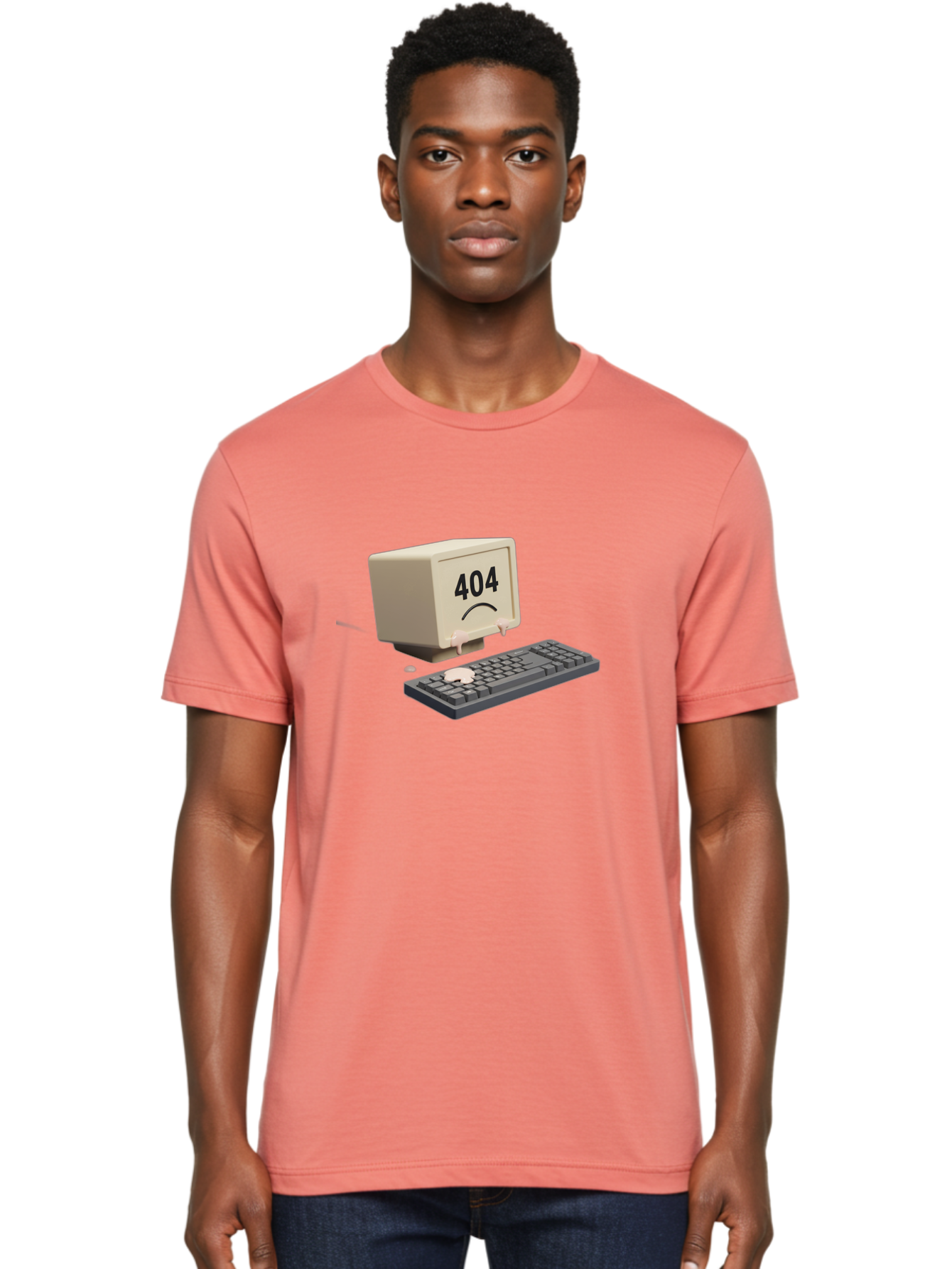 404-Error-Computer Men'S Graphic Tee, 100% Cotton, Comfortable Casual Summer Wear, Machine Washable, Computer Error, 404 Message, Frowning Face, Sad Computer, Technical Issue, Error Screen, Keyboard And Monitor, Digital Malfunction, Baa084