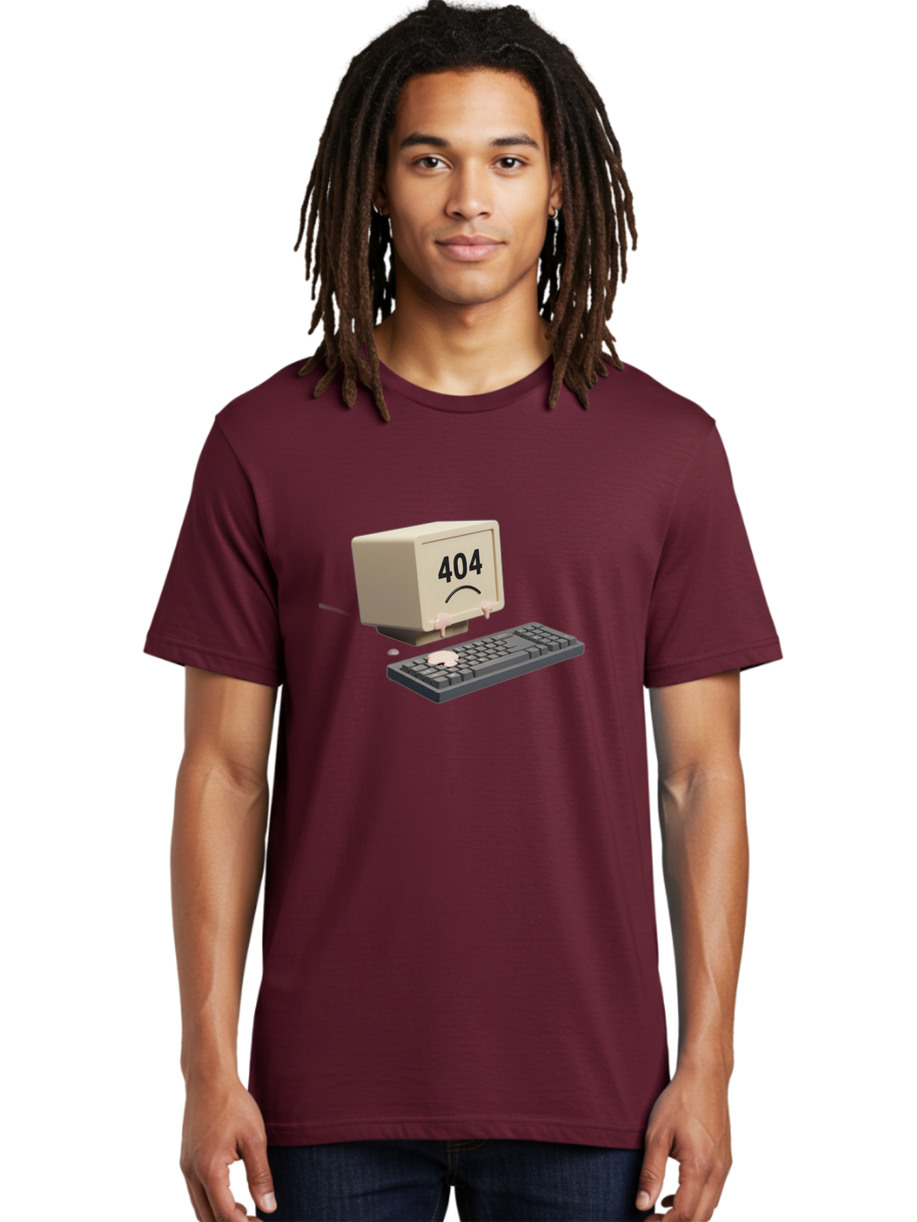 404-Error-Computer Men'S Graphic Tee, 100% Cotton, Comfortable Casual Summer Wear, Machine Washable, Computer Error, 404 Message, Frowning Face, Sad Computer, Technical Issue, Error Screen, Keyboard And Monitor, Digital Malfunction, Baa084