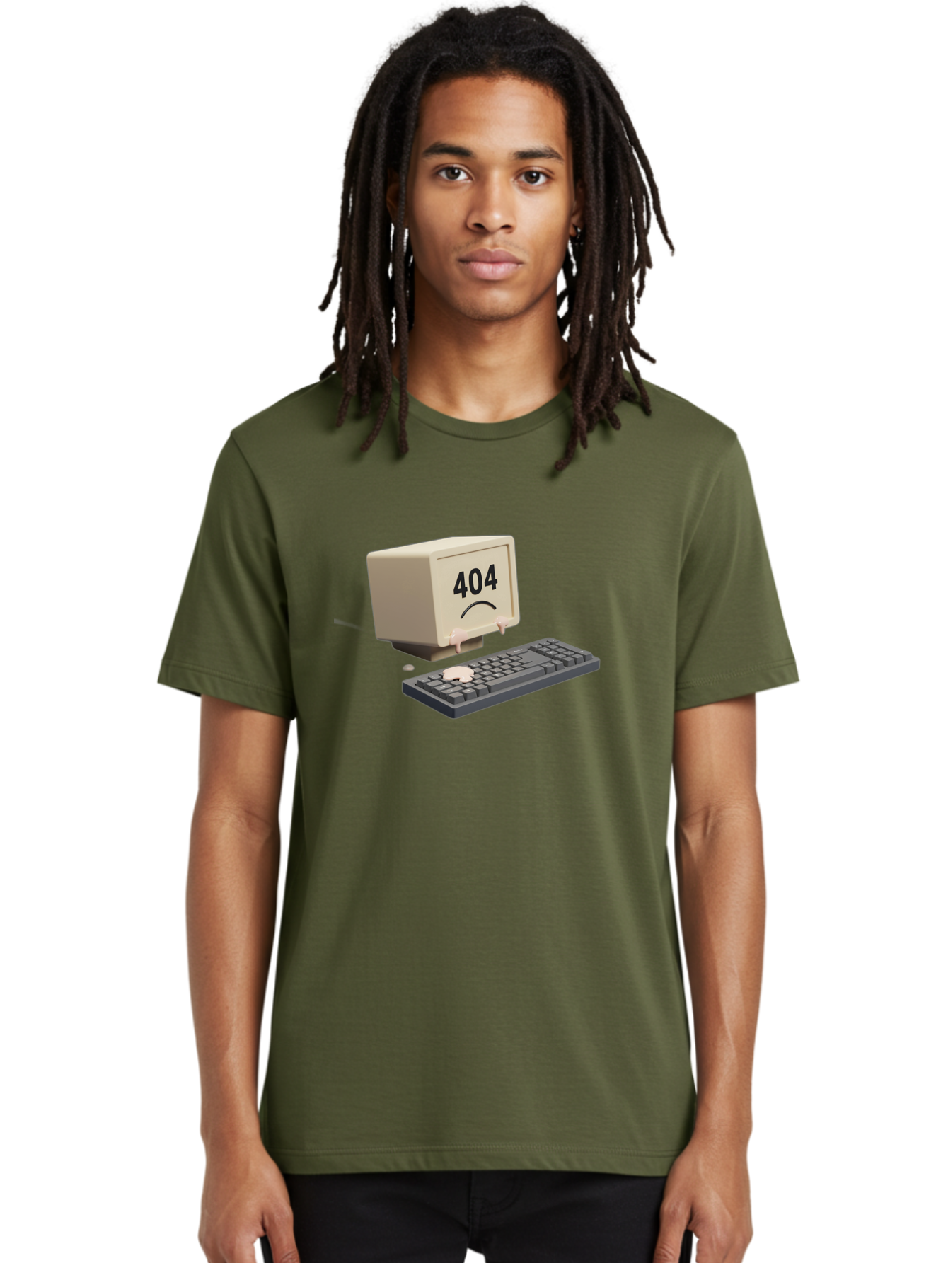 404-Error-Computer Men'S Graphic Tee, 100% Cotton, Comfortable Casual Summer Wear, Machine Washable, Computer Error, 404 Message, Frowning Face, Sad Computer, Technical Issue, Error Screen, Keyboard And Monitor, Digital Malfunction, Baa084