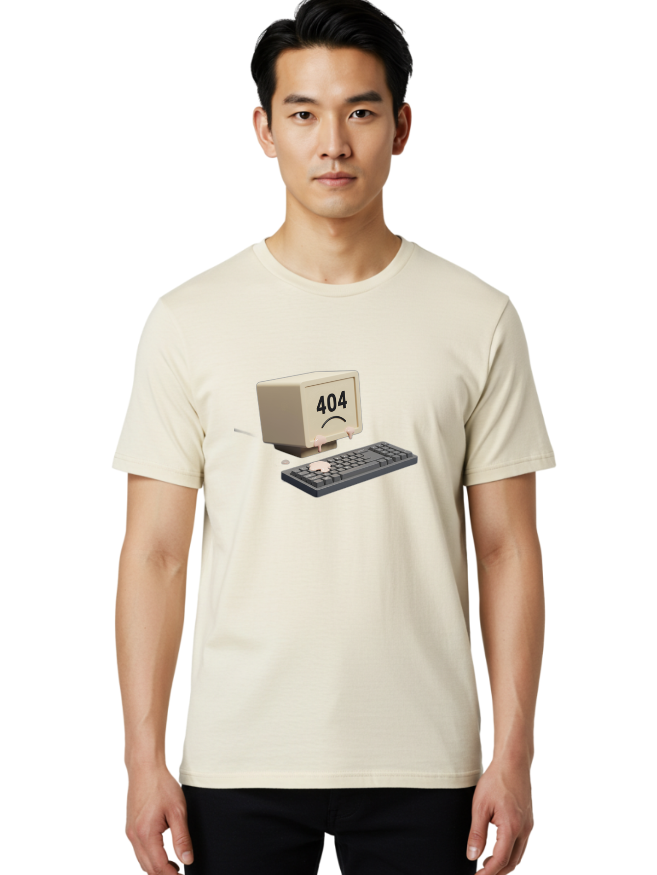 404-Error-Computer Men'S Graphic Tee, 100% Cotton, Comfortable Casual Summer Wear, Machine Washable, Computer Error, 404 Message, Frowning Face, Sad Computer, Technical Issue, Error Screen, Keyboard And Monitor, Digital Malfunction, Baa084