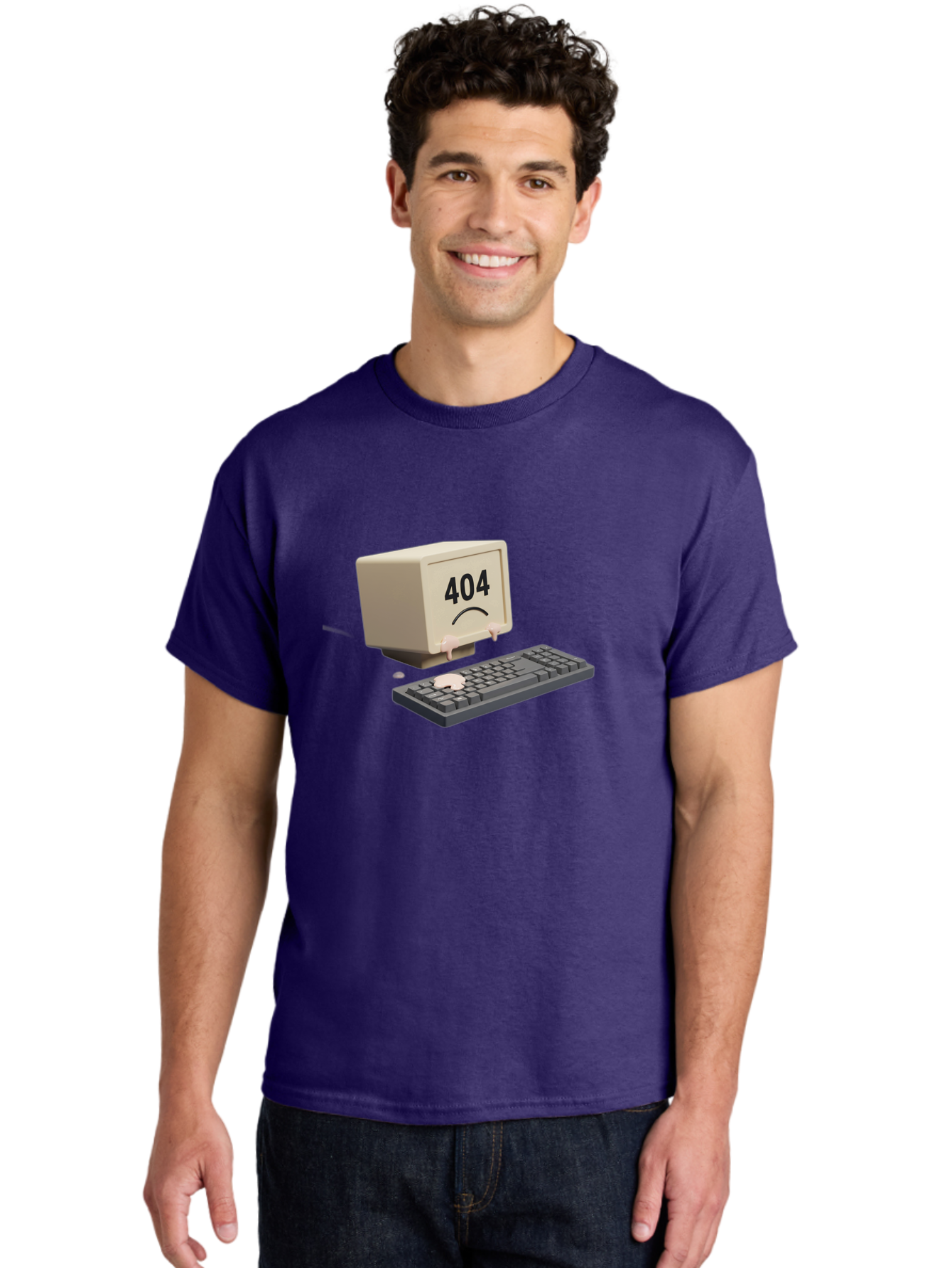 404-Error-Computer Men'S Graphic Tee, 100% Cotton, Comfortable Casual Summer Wear, Machine Washable, Computer Error, 404 Message, Frowning Face, Sad Computer, Technical Issue, Error Screen, Keyboard And Monitor, Digital Malfunction, Baa084